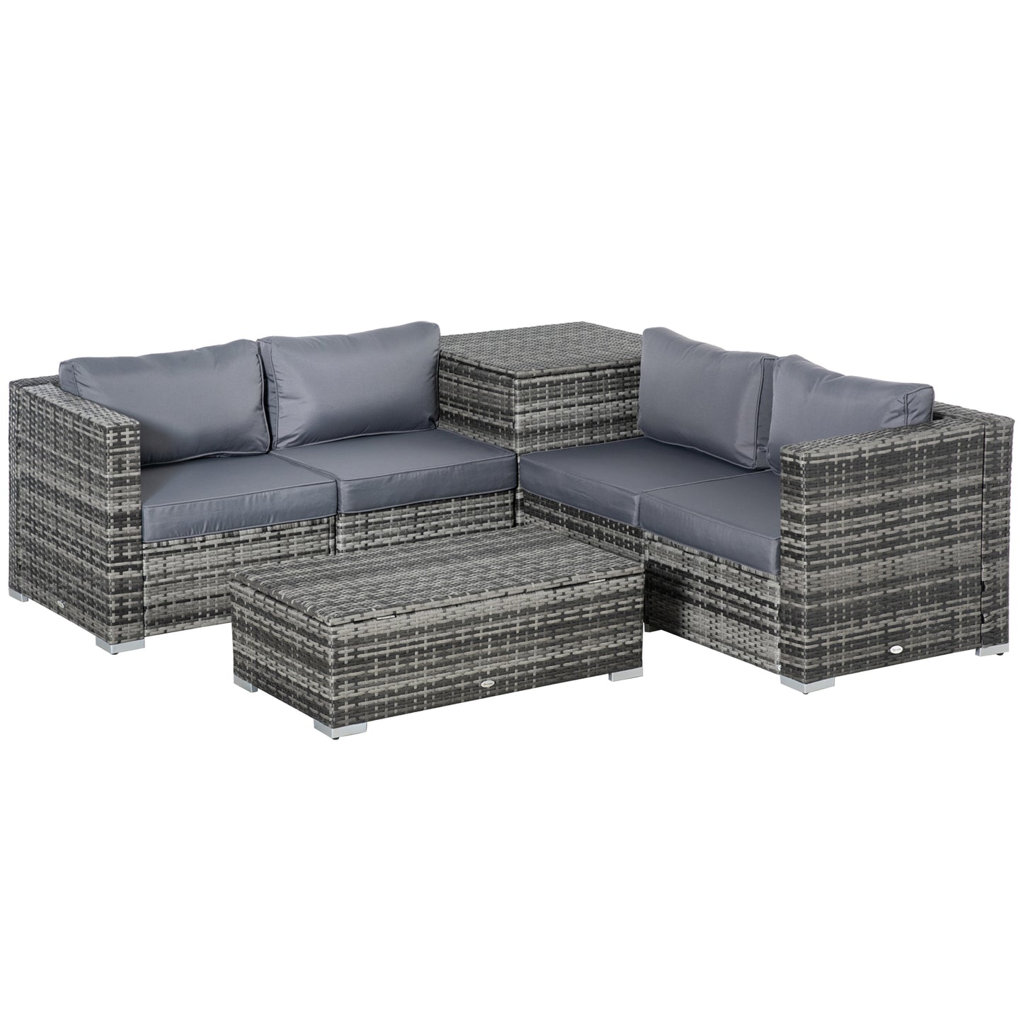 6PC Rattan Corner Sofa Set Wicker 4 Seater Garden Storage Coffee