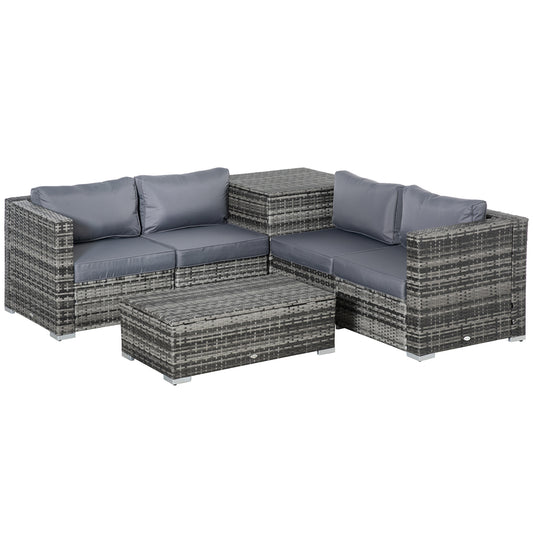 6PC Rattan Corner Sofa Set Wicker 4 Seater Garden Storage Coffee