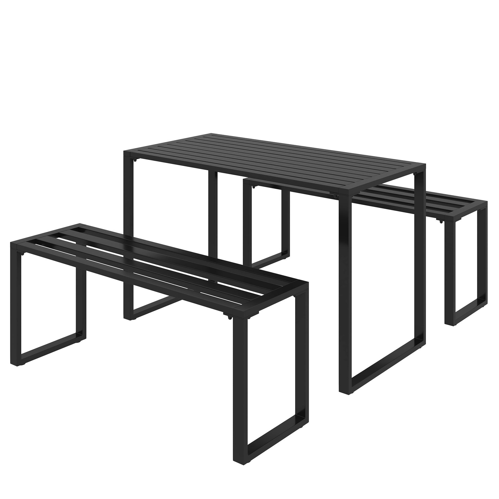 3 Pieces Picnic Bench Set with Table and 2 Benches