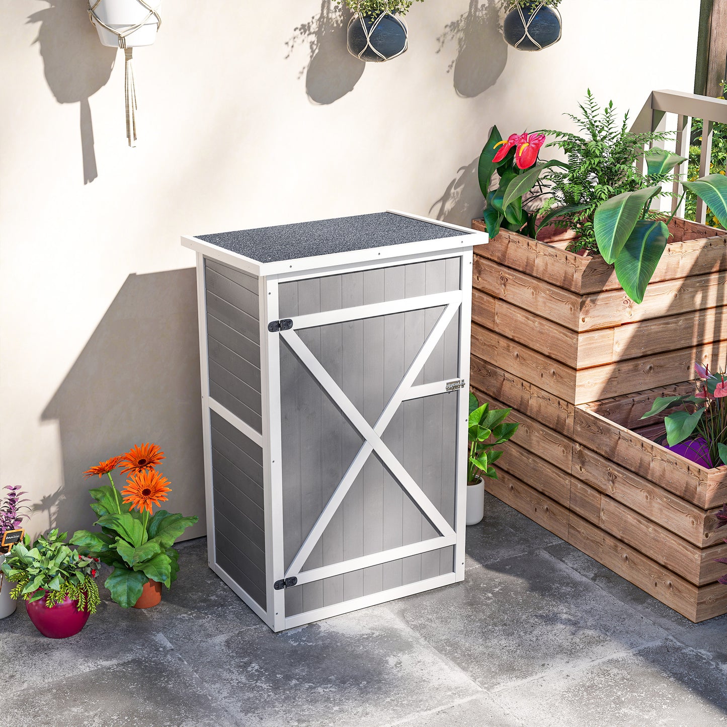 Wooden Small Shed, Garden Storage Shed with Shelves and Bolt Latch