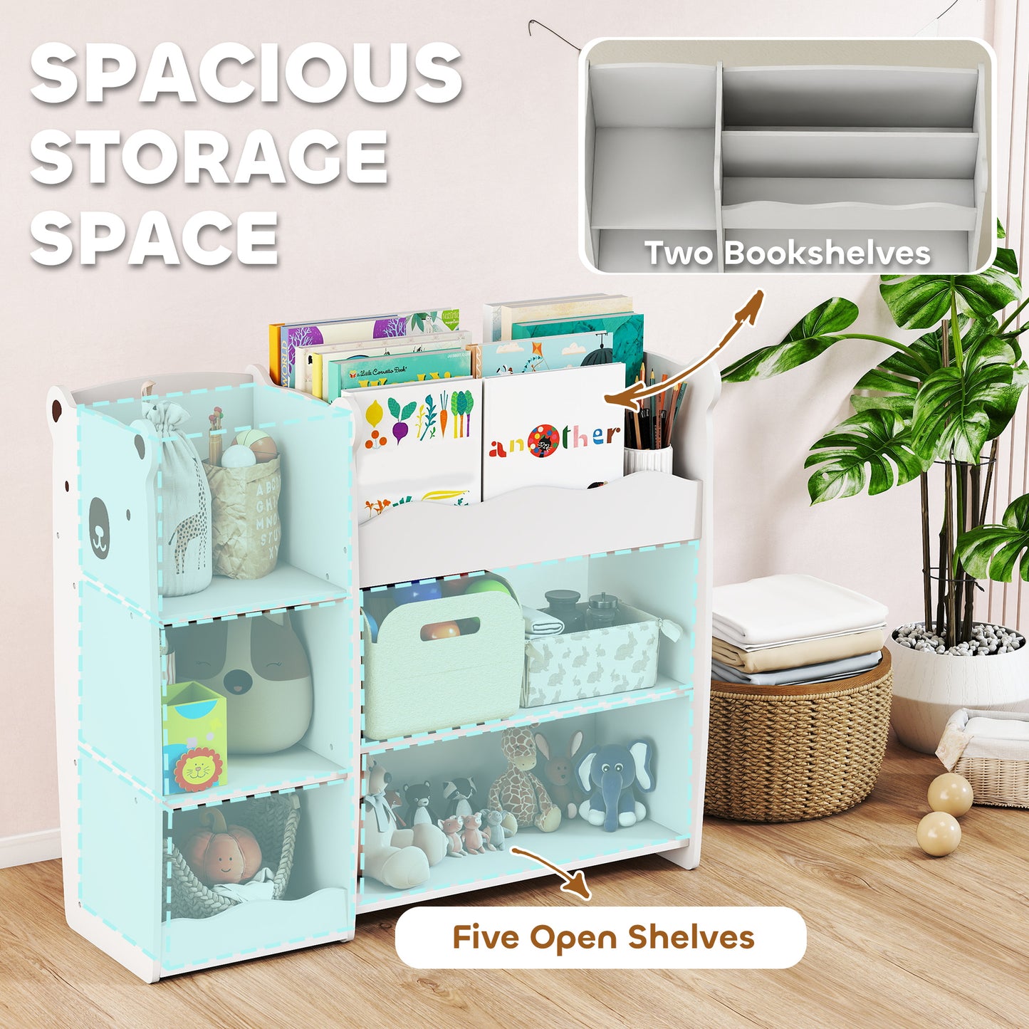 Kids Toy Storage Unit, Bear Design Kids Bookshelf and Toy Organiser