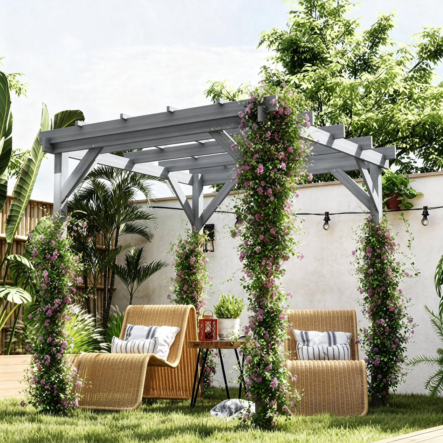 2 x 2m Wooden Pergola Kit, Decorative Garden Gazebo Shelter