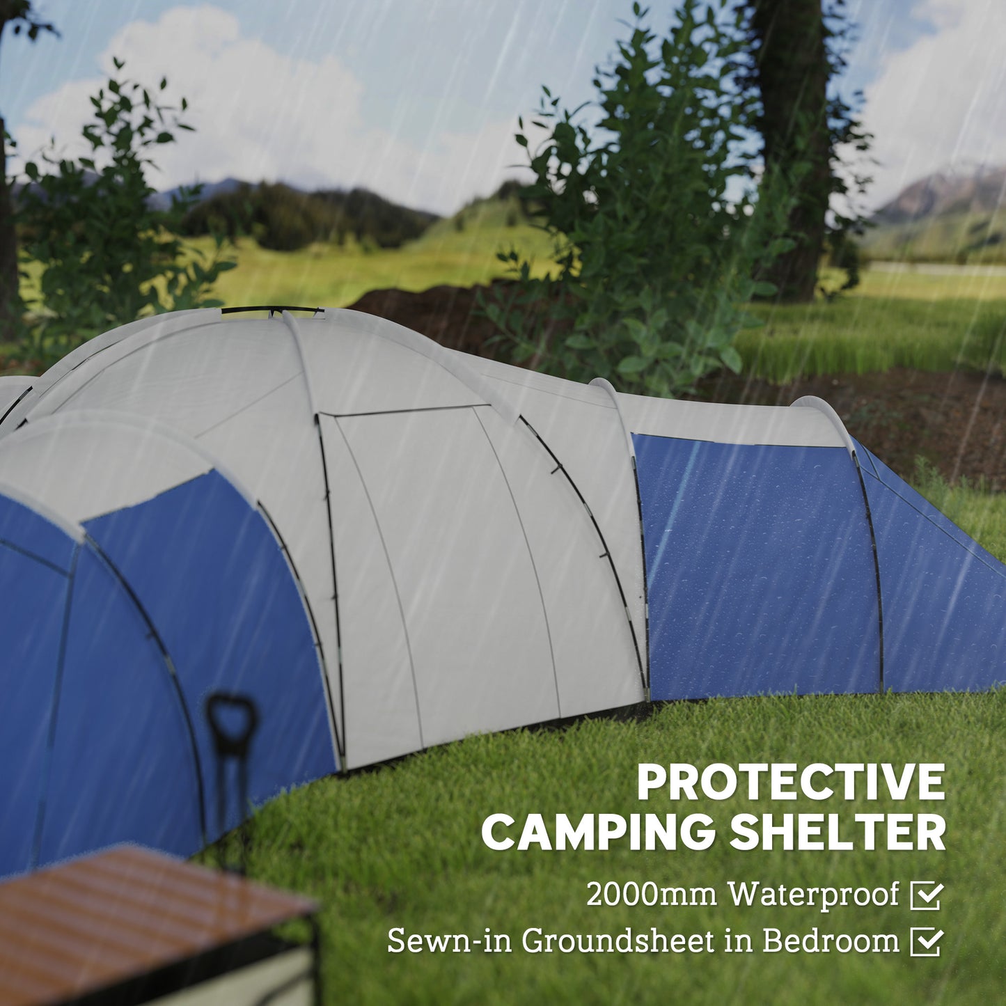 6-9 Man Tent with Bedrooms and Living Room, Accessories Included