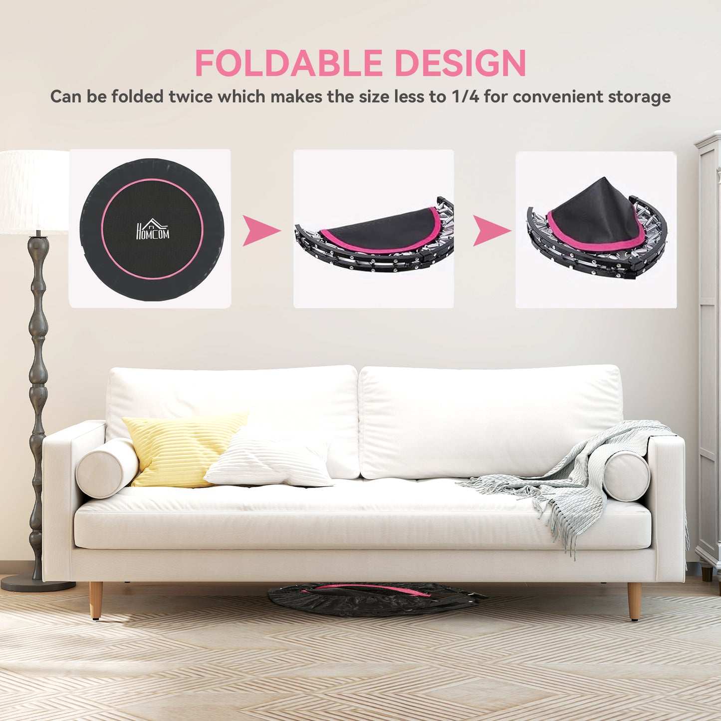 45" Foldable Mini Fitness Trampoline, with Adjustable Foam Handle