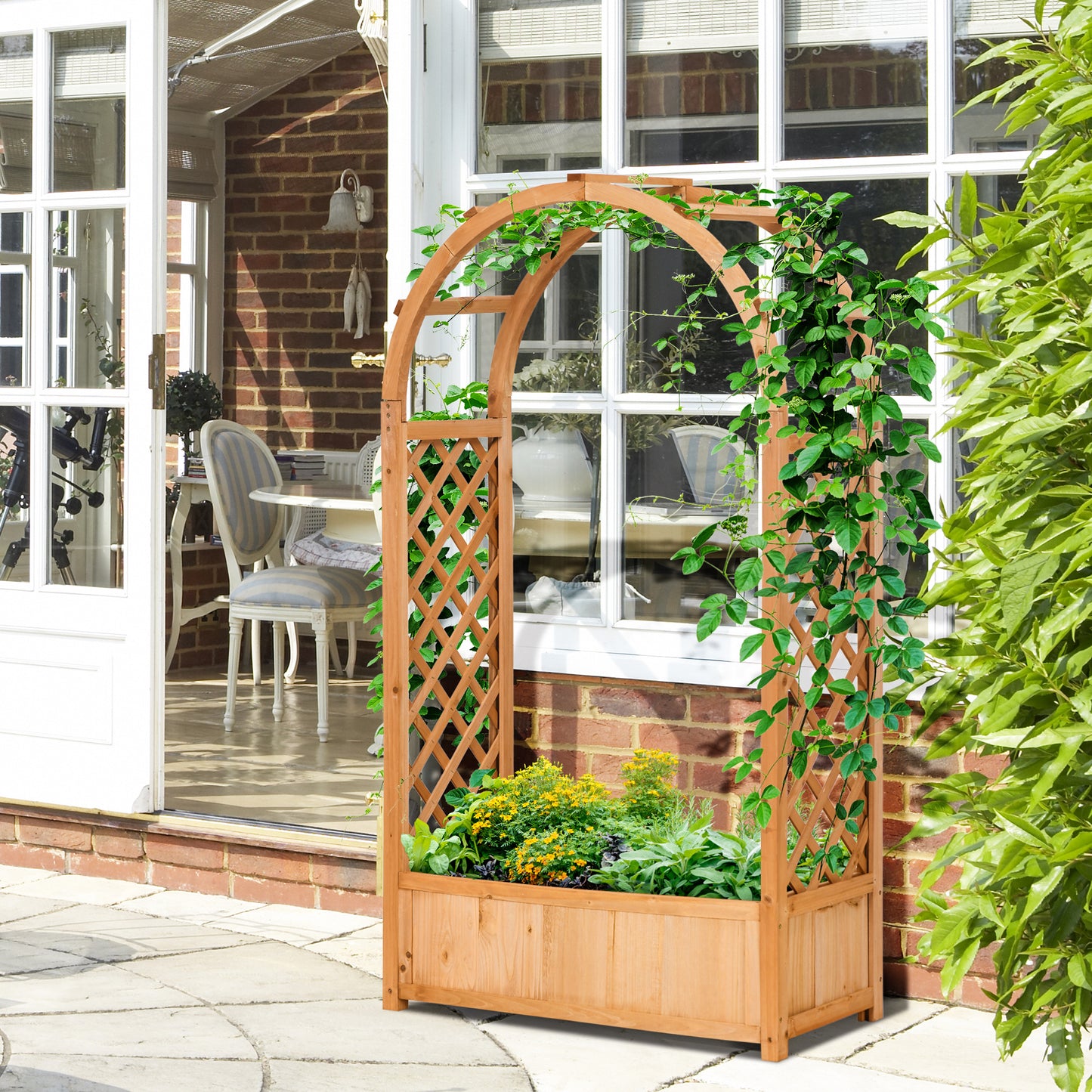 Raised Garden Bed with Arch Trellis