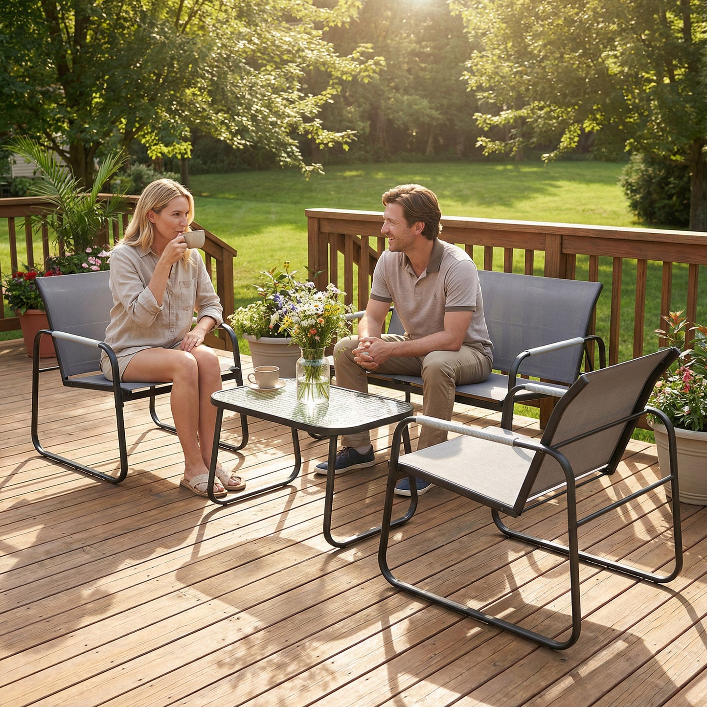 4 Piece Garden Furniture Set, Garden Sofa Set with Loveseat
