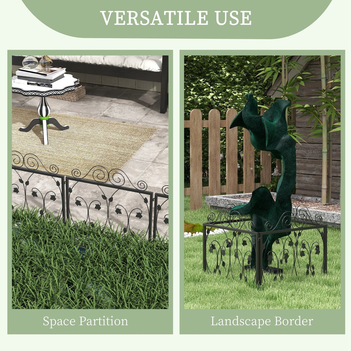 Set of Four 57cm Leaf Scroll Metal Fence Panels