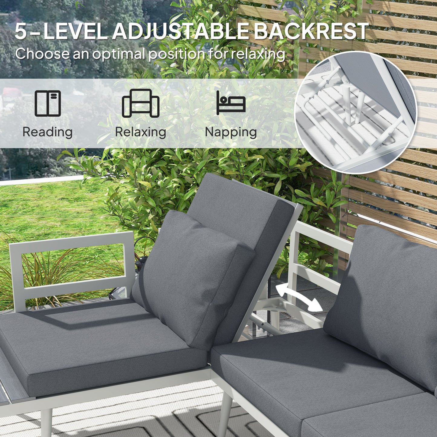 3 Piece Garden Furniture Set with 5-Level Adjustable Lounger
