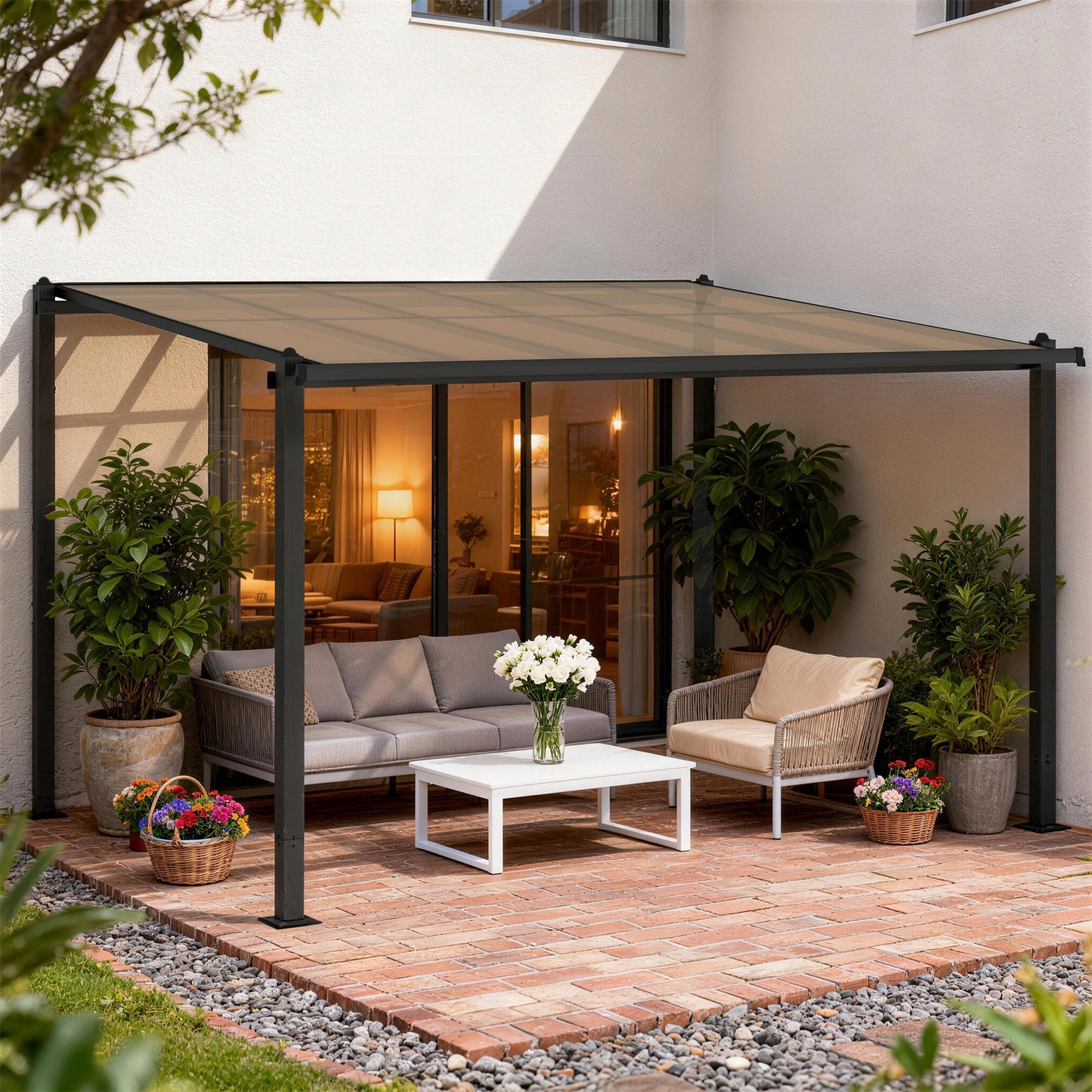 3.6 x 3 m Lean to Garden Pergola with PC Roof