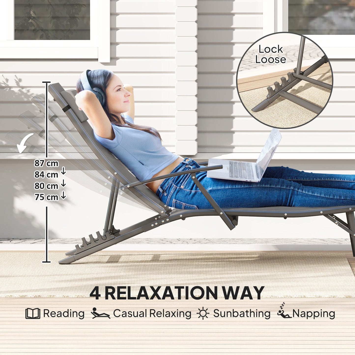 Set of Two Adjustable Back Sun Loungers