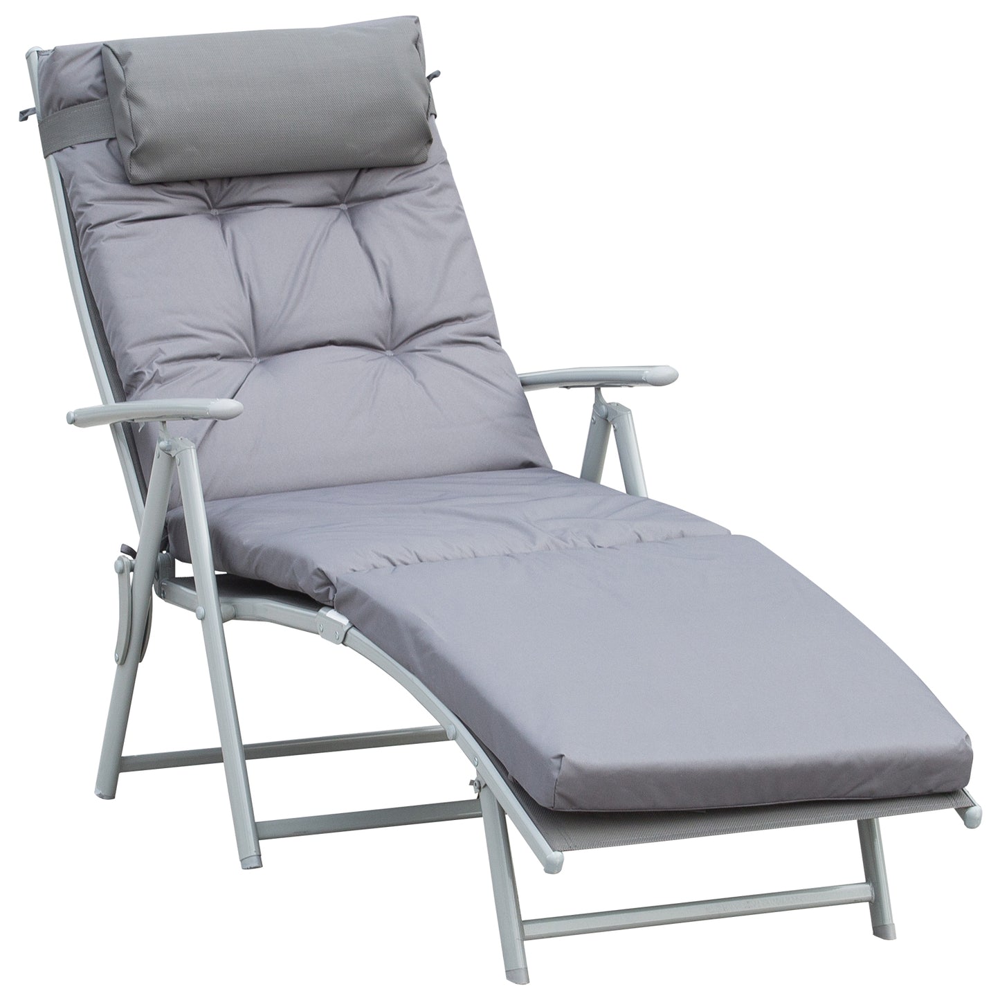 Steel Frame Outdoor Garden Padded Sun Lounger w/ Pillow