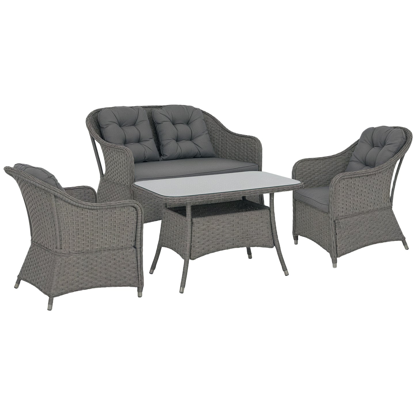 Four-Piece Rattan Set, with Glass-Top Table