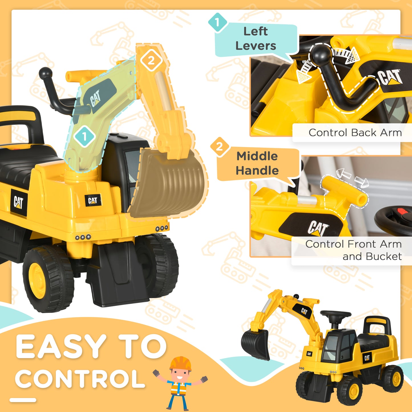 CAT Licensed Kids Ride on Digger Toddler Pretend Construction Play
