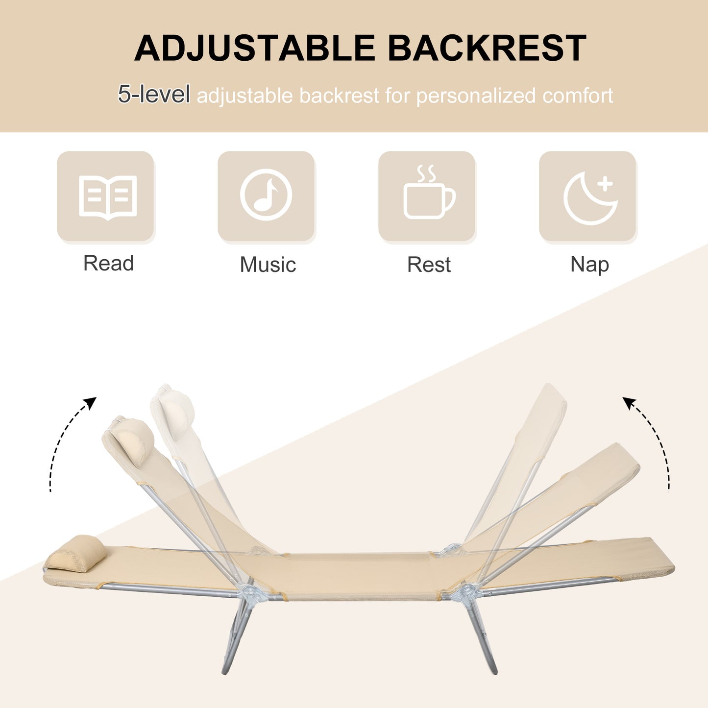 Set of Two Steel Frame Sun Loungers, with Reclining Backs (2)