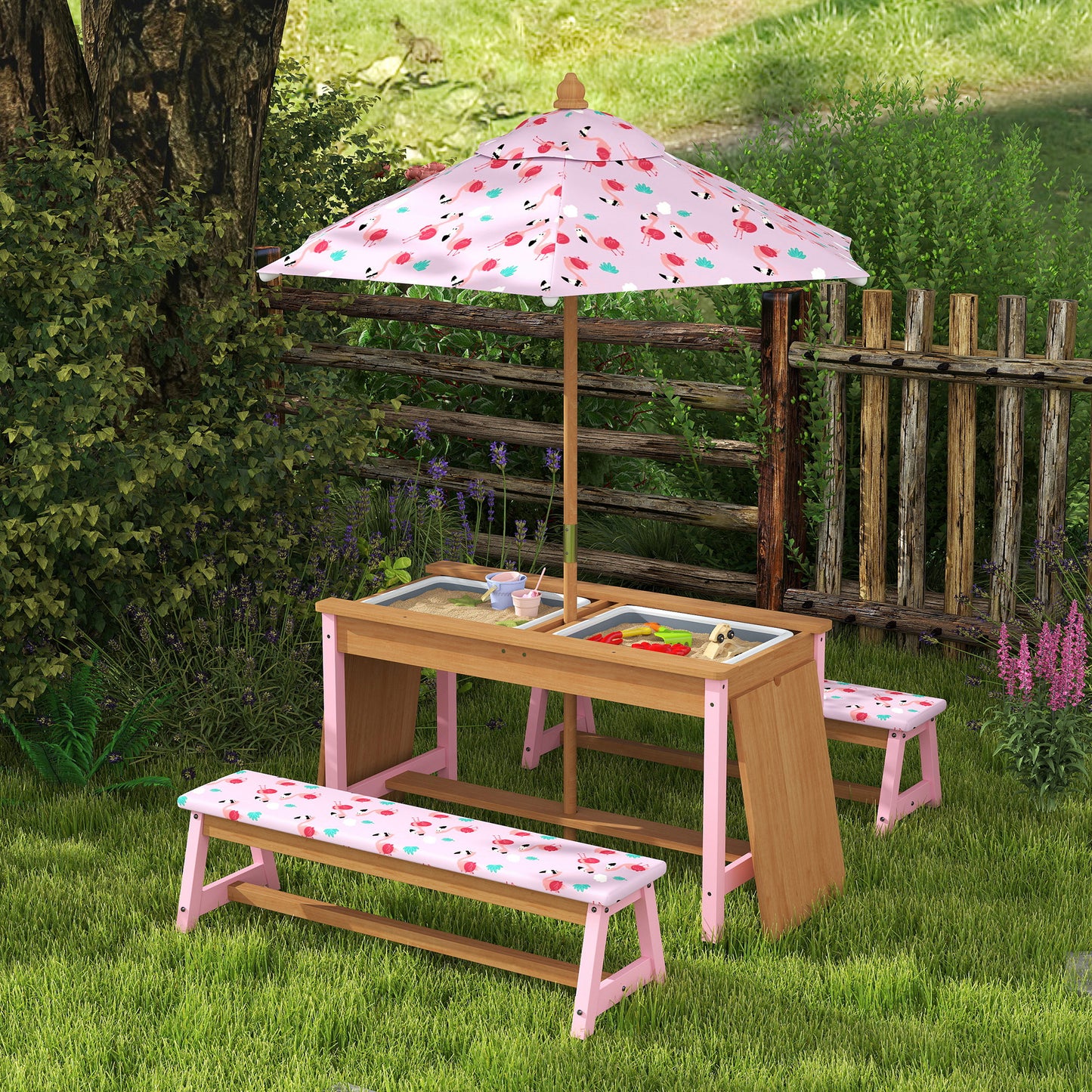 Kids Picnic Table Set with Removable & Foldable Umbrella, Cushions