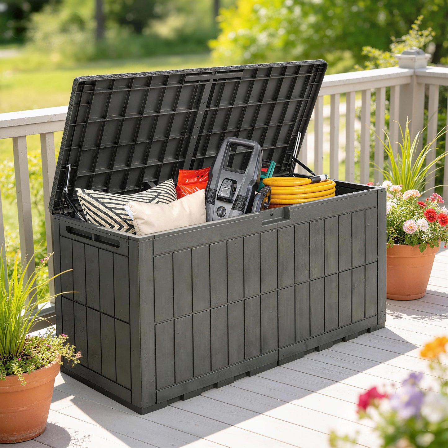 440L Garden Storage Box, Waterproof & UV Resistant Resin Deck Box