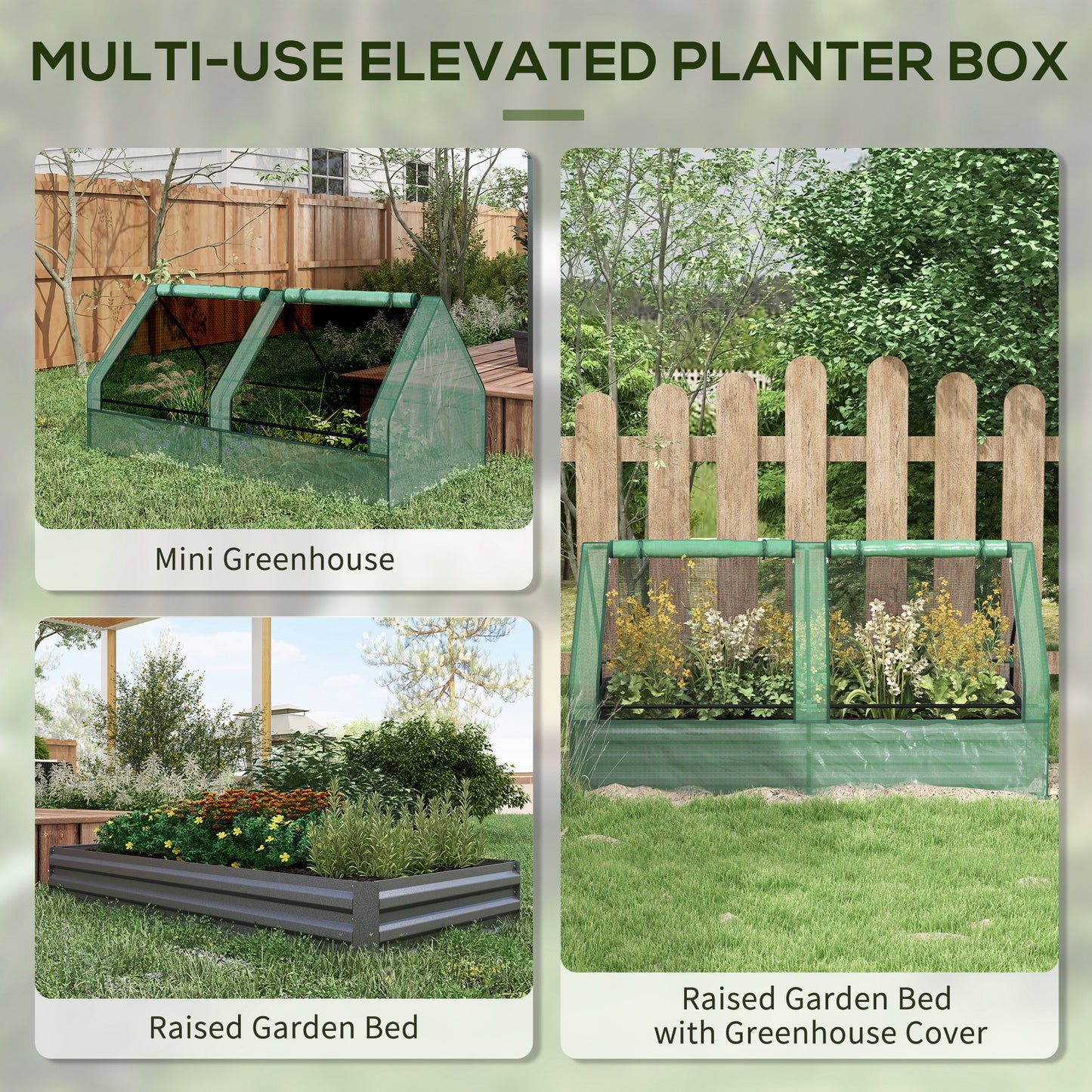 Metal Planter Box with Cover, Raised Garden Bed with Greenhouse