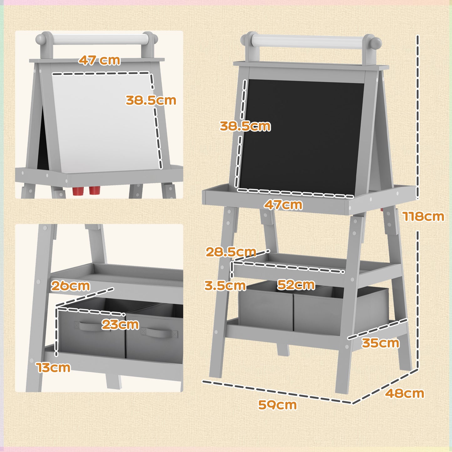 3 in 1 Kids Easel Double-Sided Magnetic Whiteboard and Chalkboard