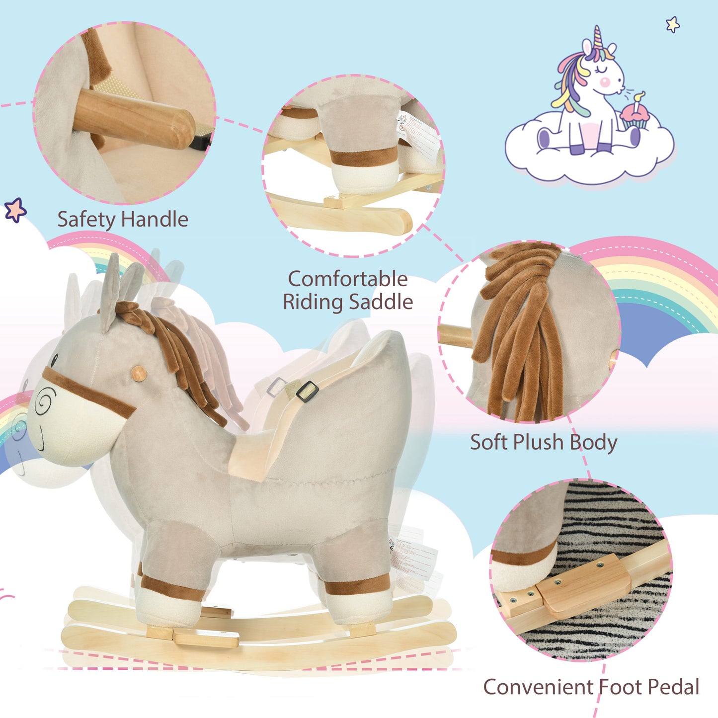 Kids Rocking Horse, Children Plush Ride On Donkey Animal Rocker w/