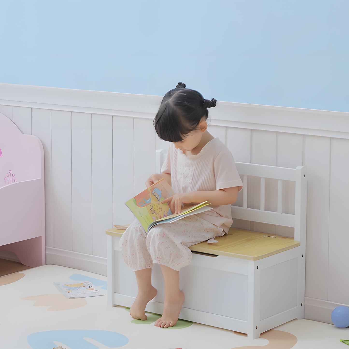 2 In 1 Wooden Toy Box, Seat Storage Bench (1)