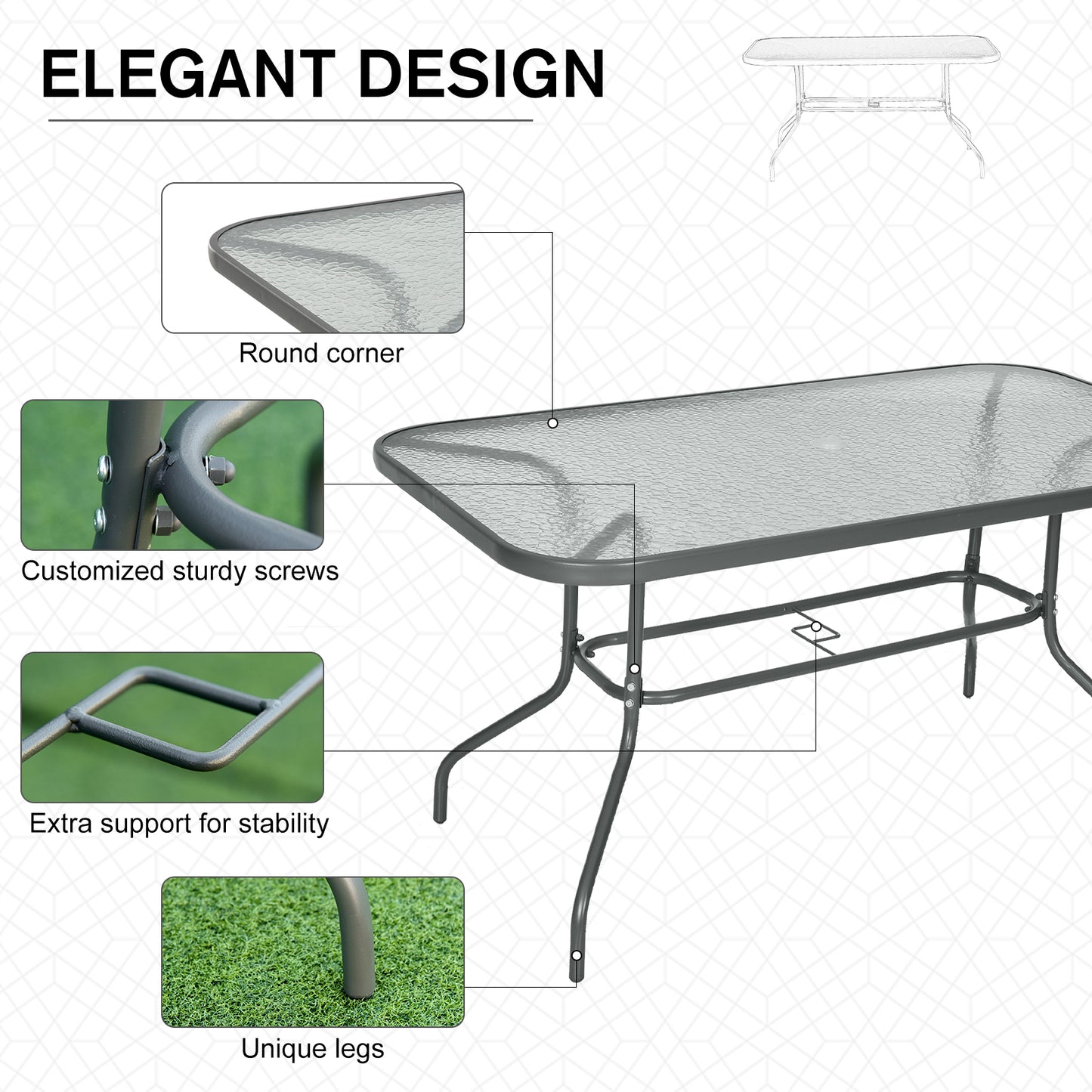Garden Dining Table Glass Top Metal Frame (1)