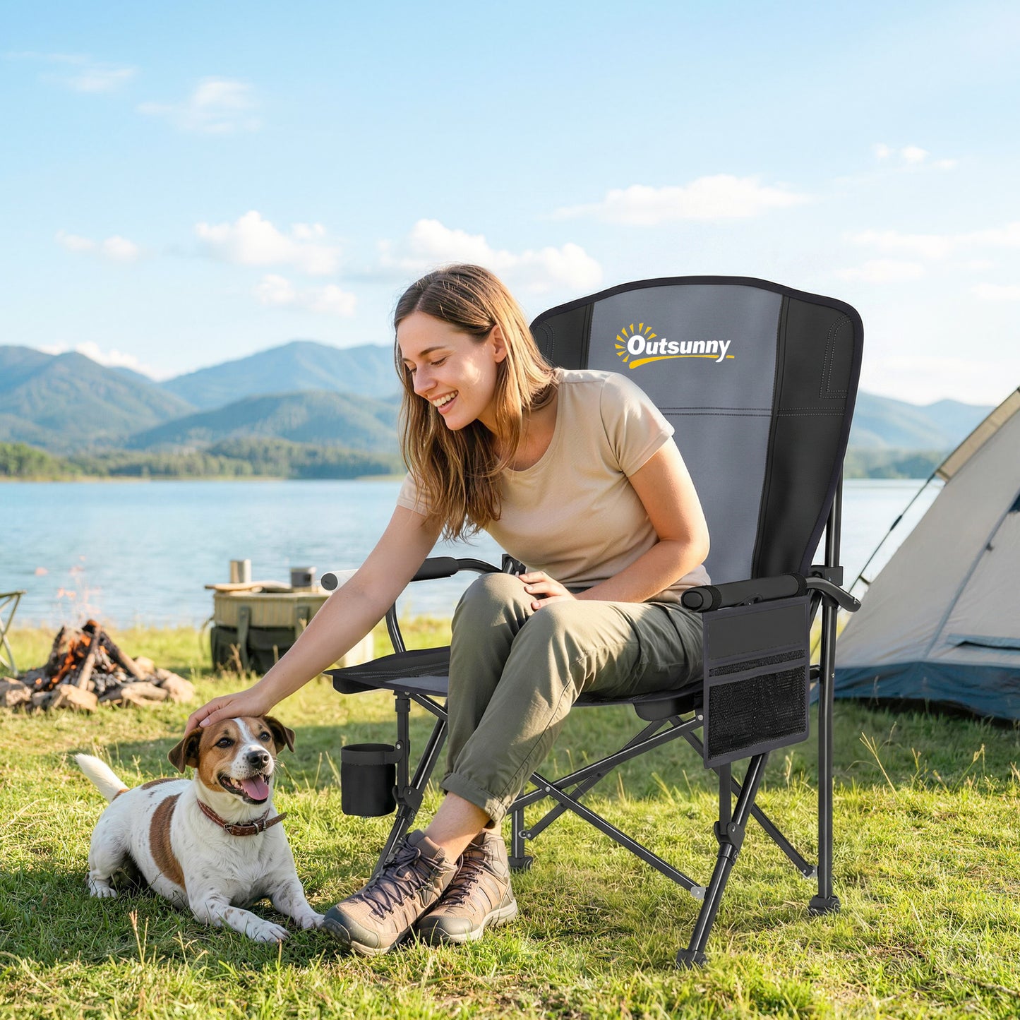 Padded Camping Chair Adults Heavy Duty Folding Chair Side Pocket