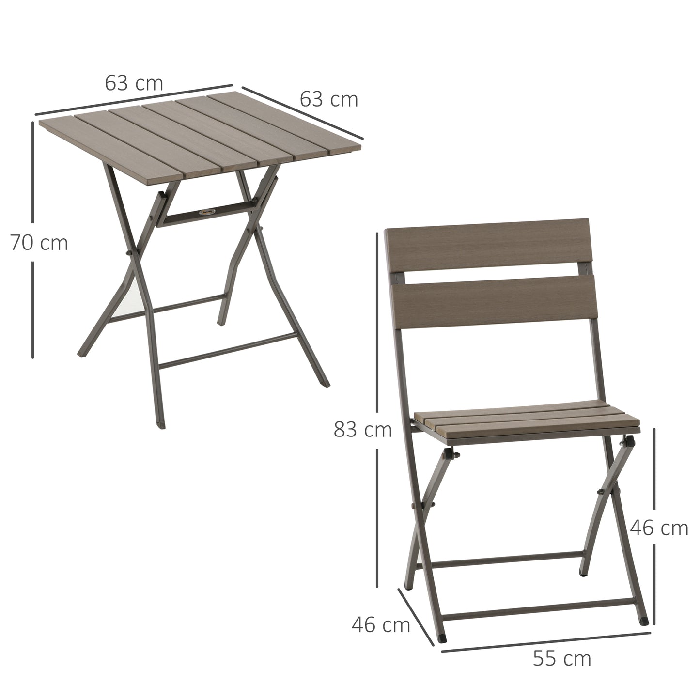 3 Piece Foldable Garden Bistro Set Patio Furniture Set with Table
