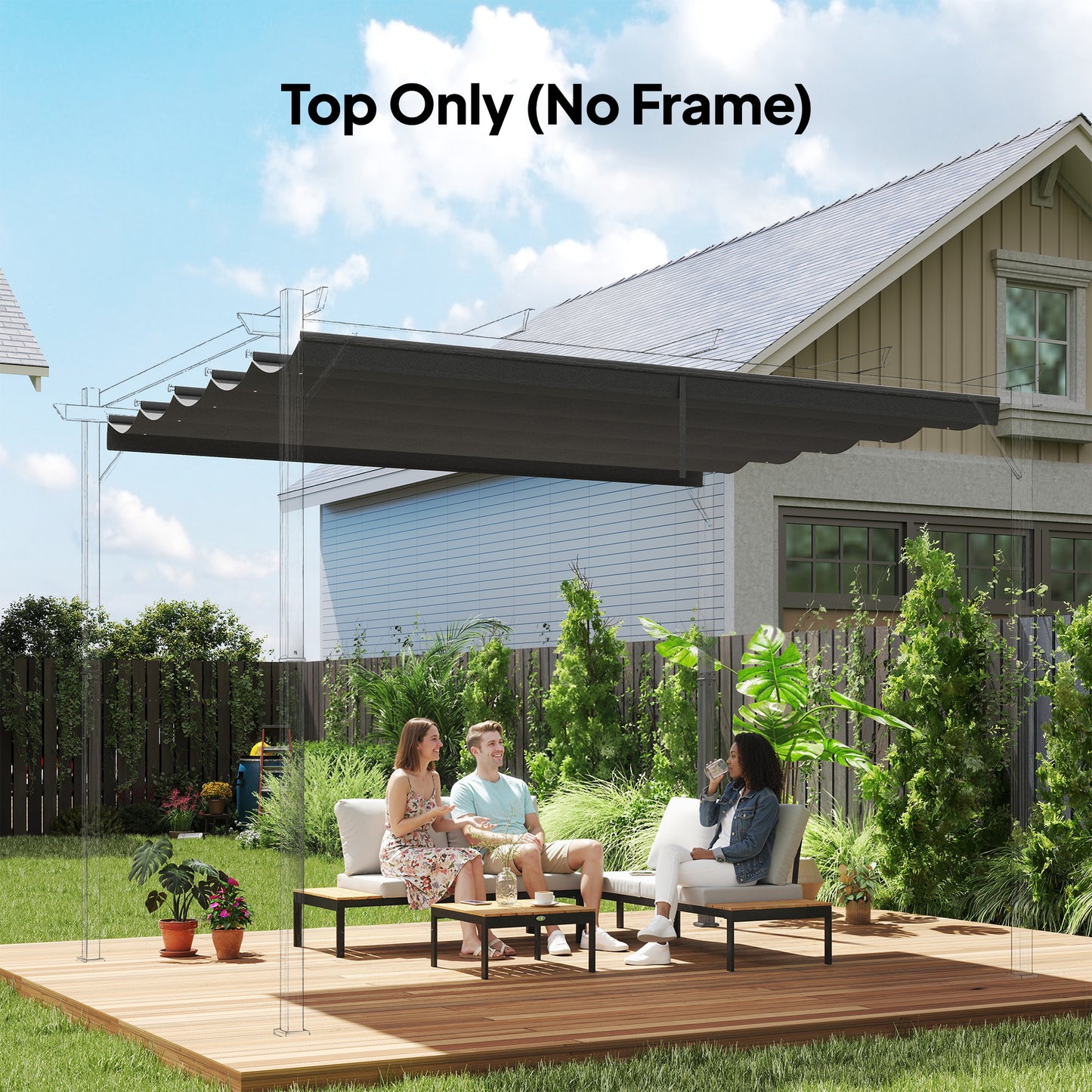Retractable Pergola Cover, 3.5 x 2.6 m Replacement Canopy Fabric