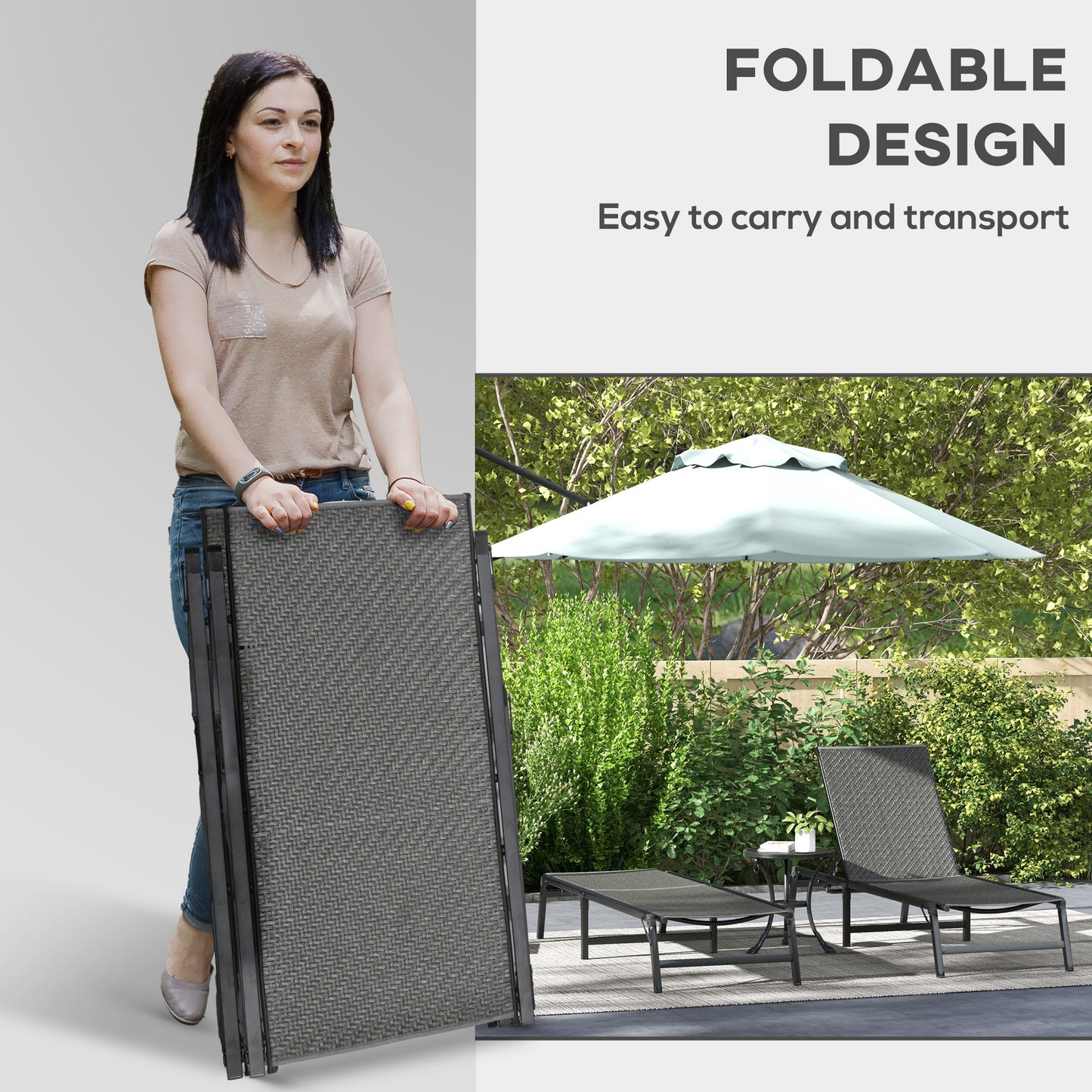 Foldable Outdoor PE Rattan Sun Lounger Set of 2