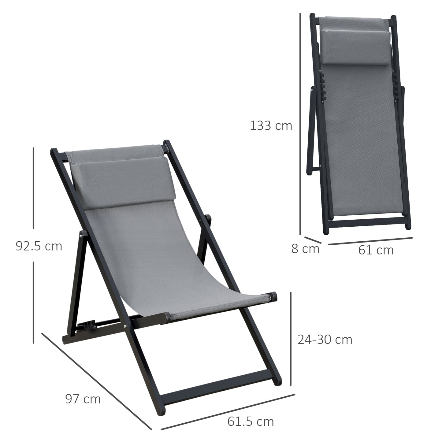 Set of 2 Folding Garden Beach Aluminium Frame Deck Chairs