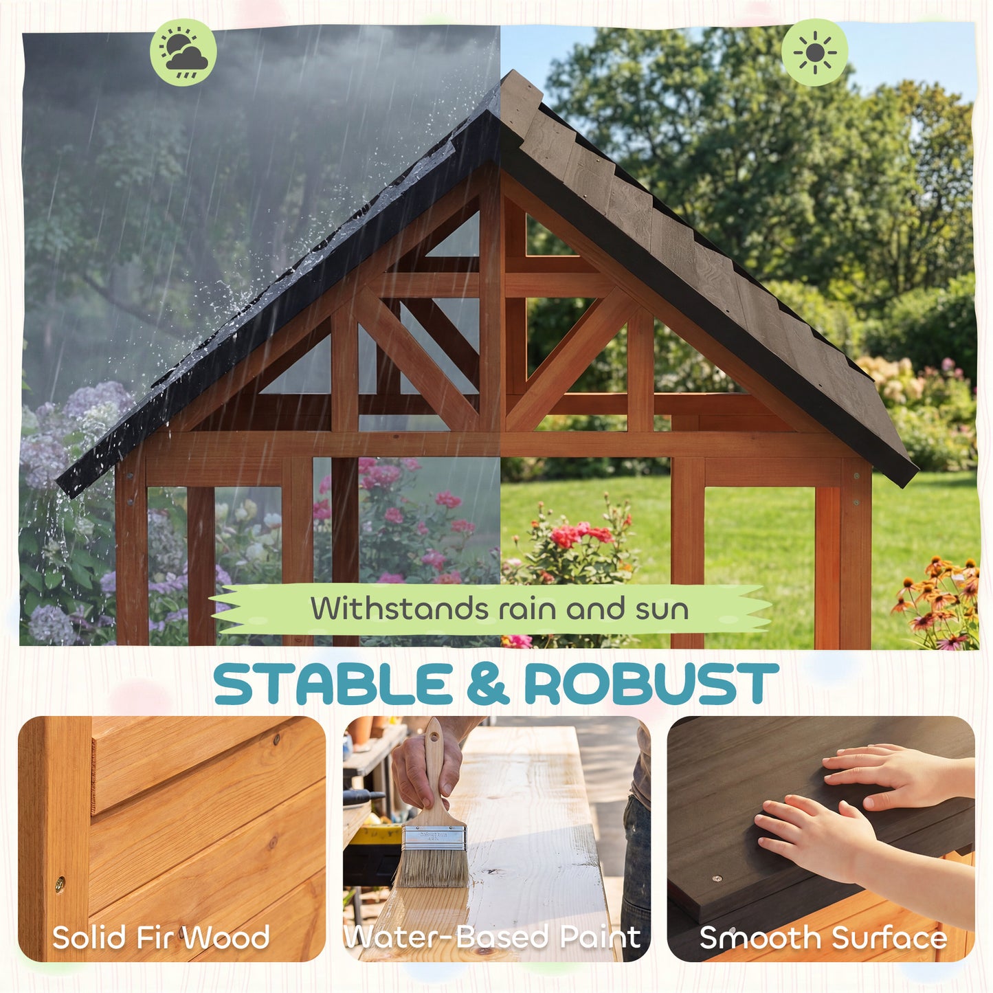 Wooden Playhouse Playhouse for Kids with Table, Benches, Sink Table