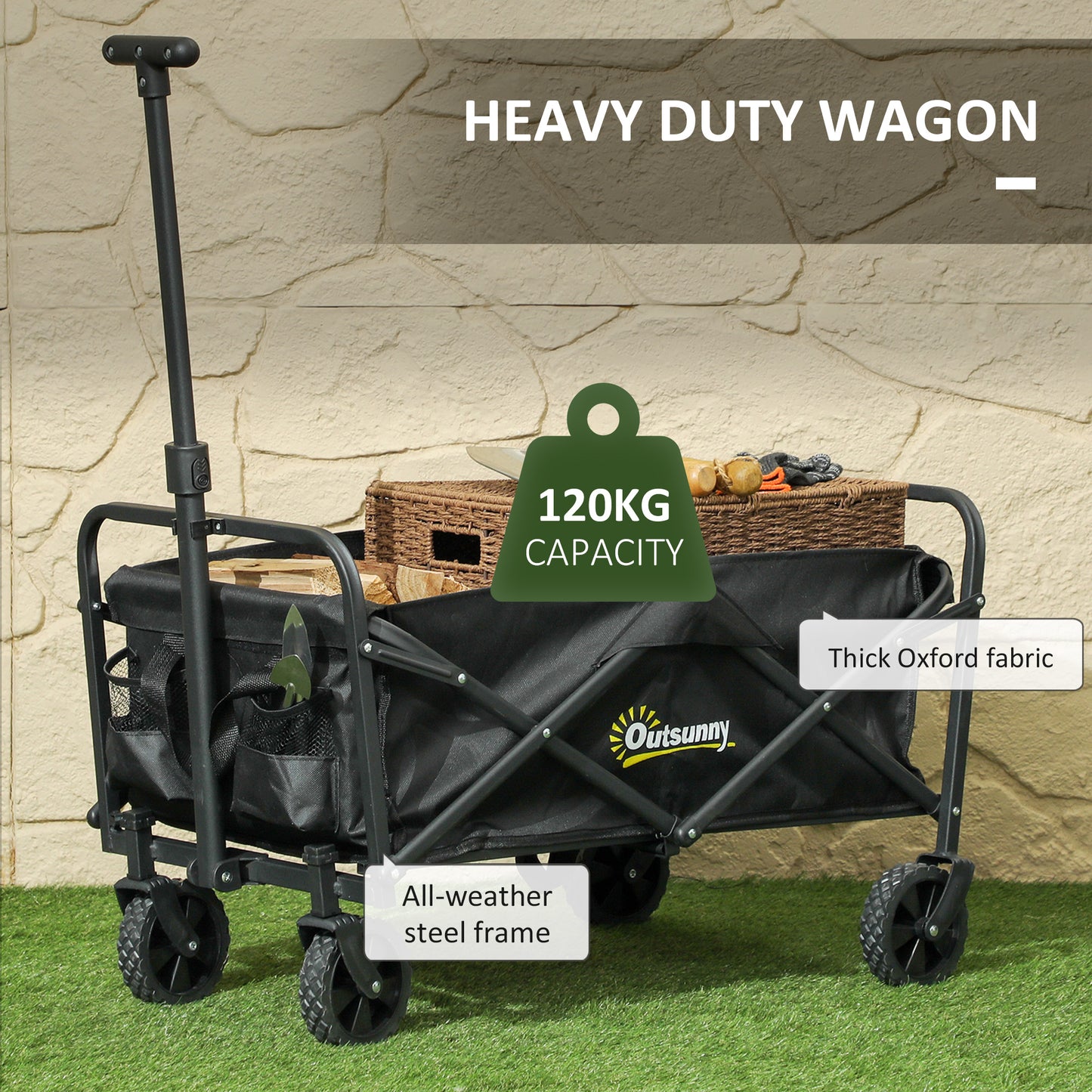 62L Festival Trolley on Wheels, Garden Folding Trolley Cart
