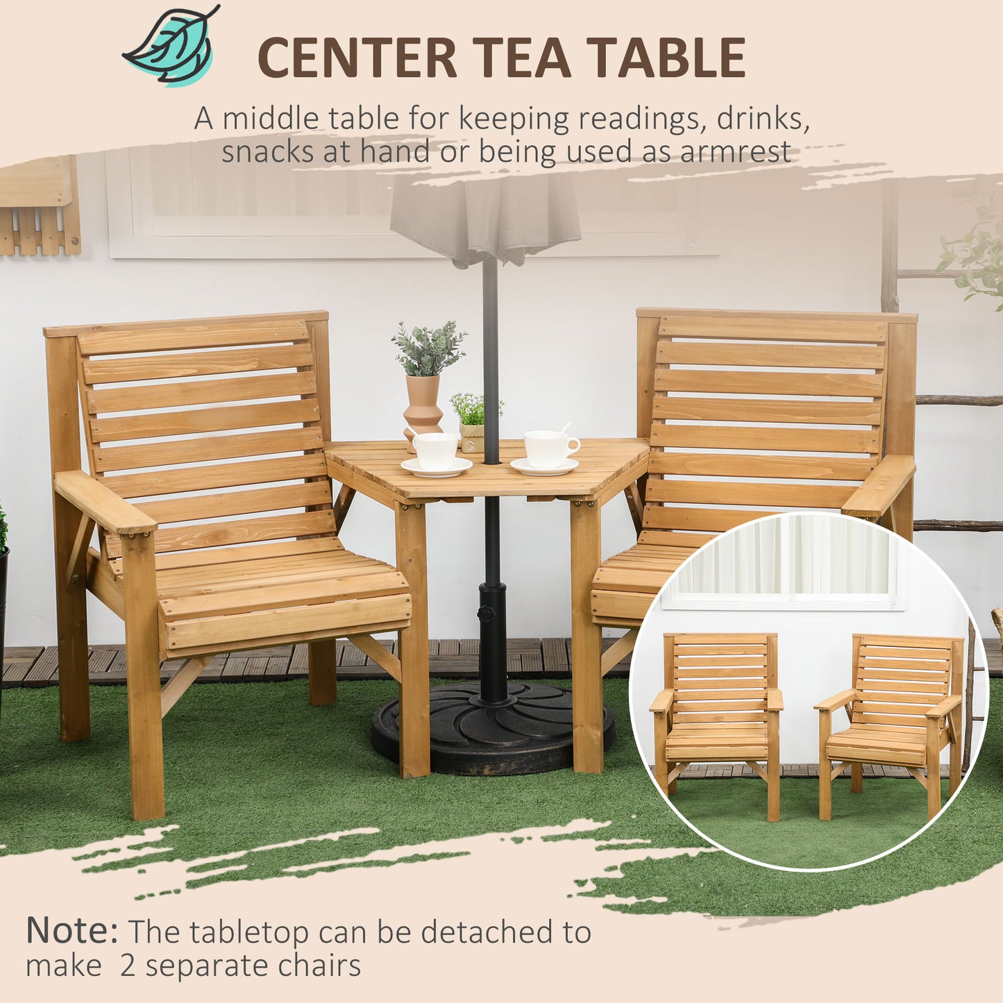 Wooden Garden Love Seat, 2 Seater Jack & Jill Companion Seat