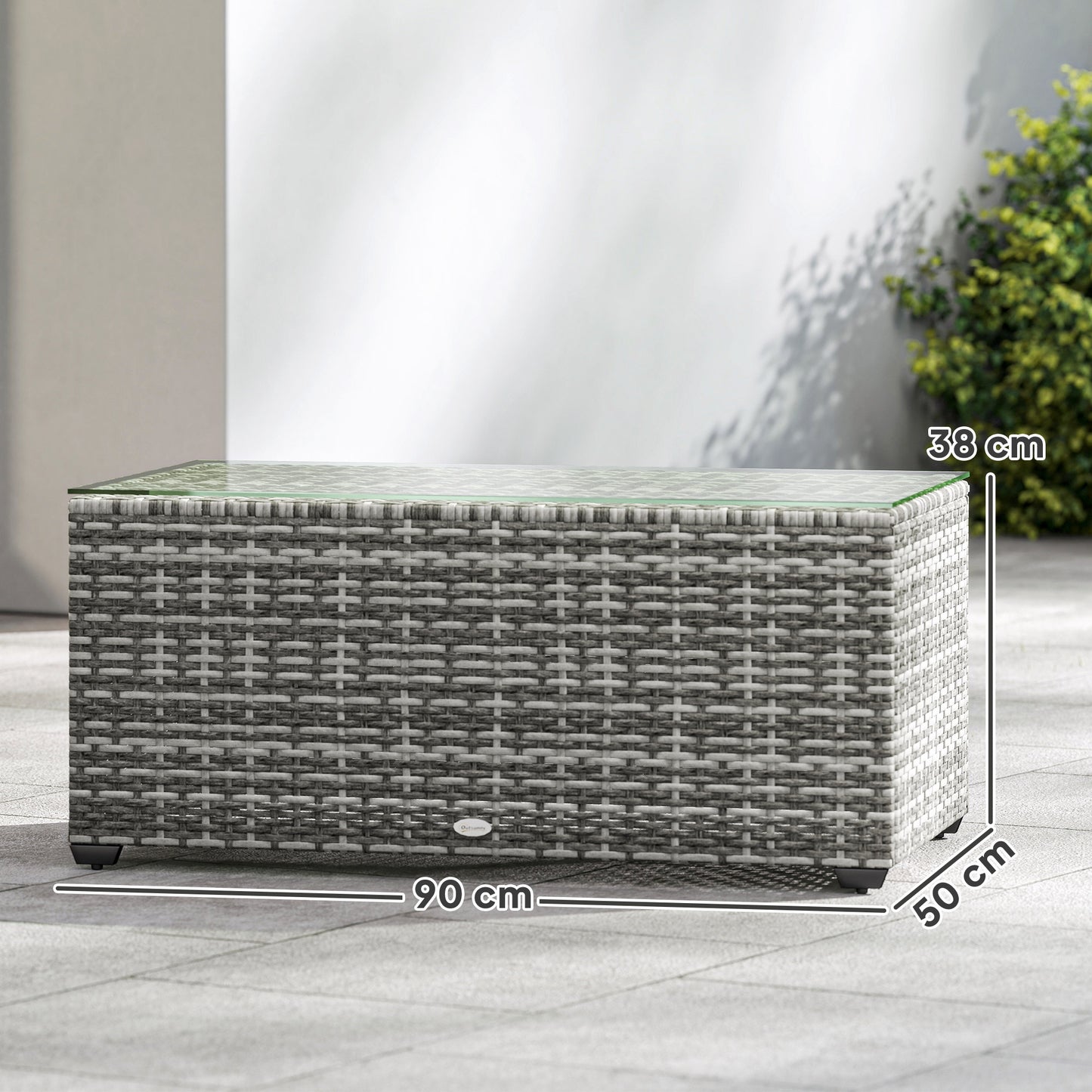 90 x 50cm Glass-Top Rattan Side Table