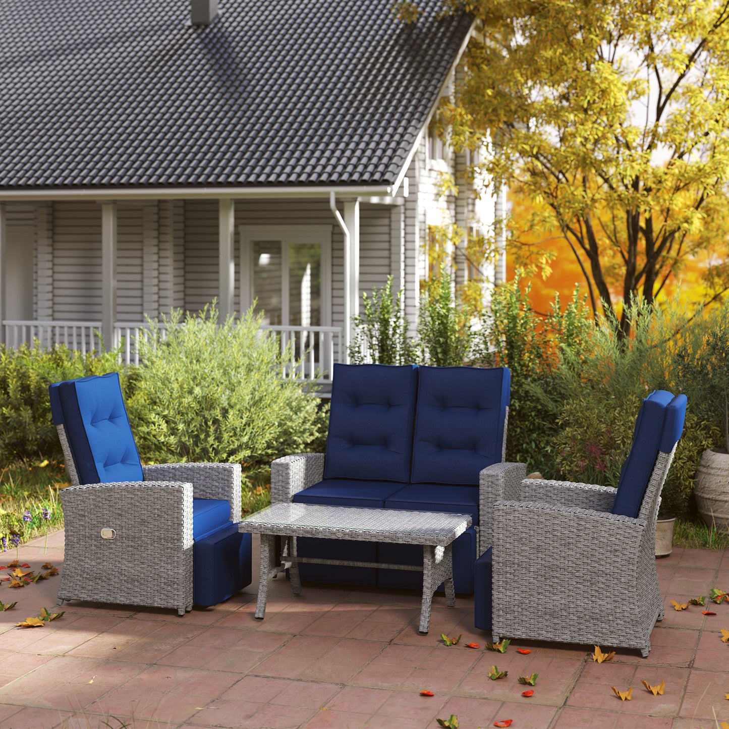 4 Piece Rattan Garden Furniture Set Outdoor Sofa Sectional Set
