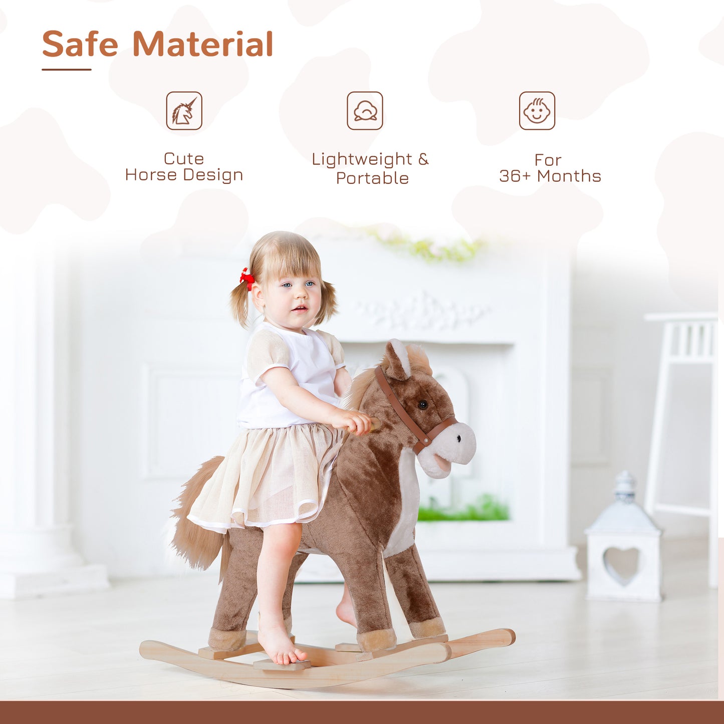 Kids Children Plush Rocking Horse Wooden Base Ride On Toy Rocker