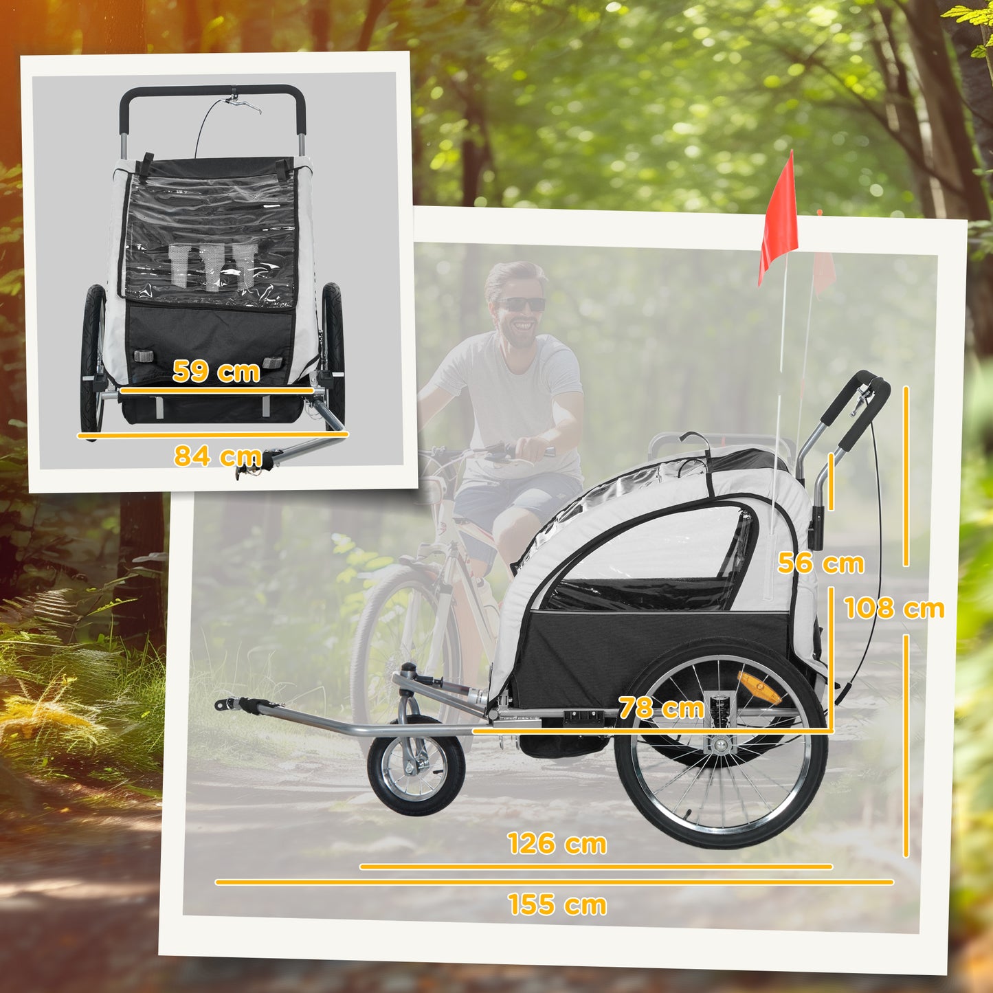 2 Seat Bike Trailer with 5 Point Harness
