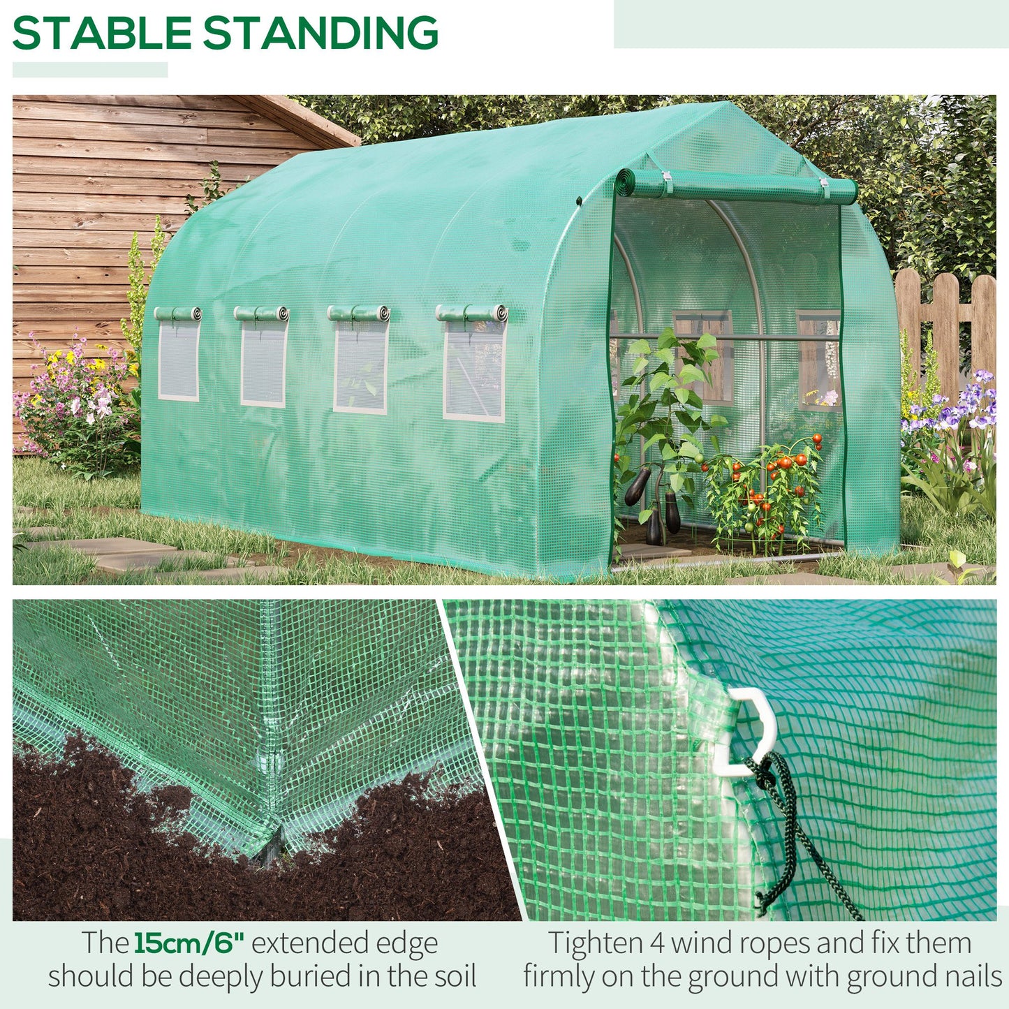 Polytunnel Greenhouse with Windows and Door