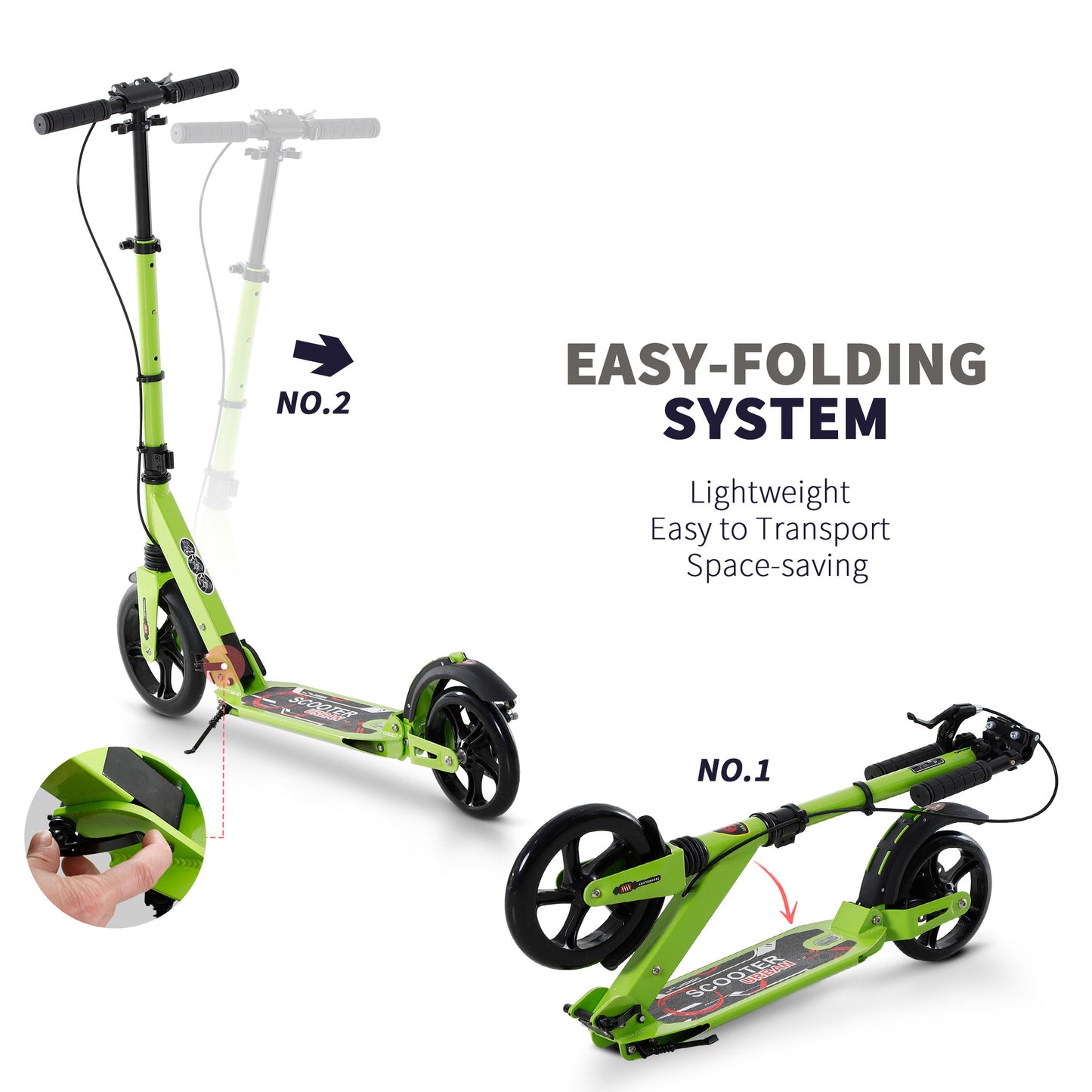 Kick Scooter, Folding 2 Wheel Scooter with Dual Brake System