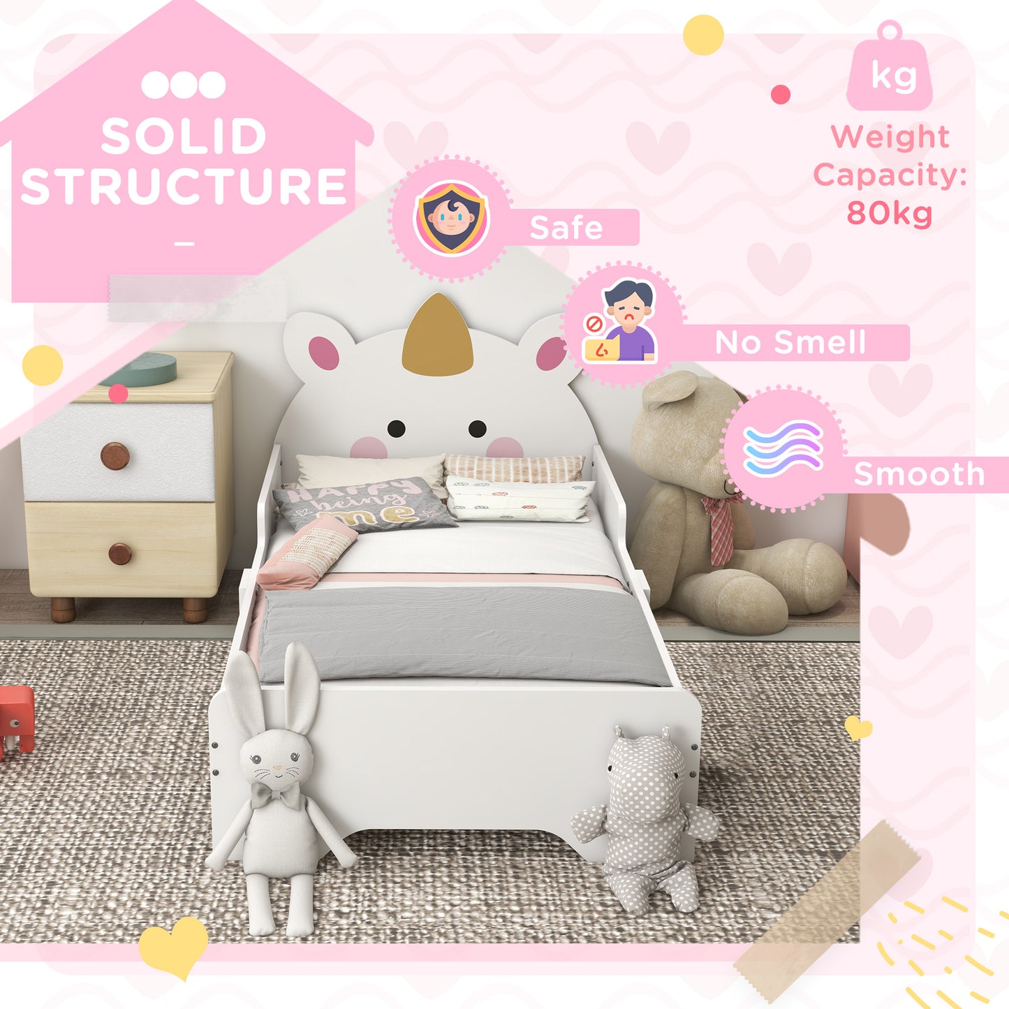 Unicorn-Designed Toddler Bed, Kids Bedroom Furniture