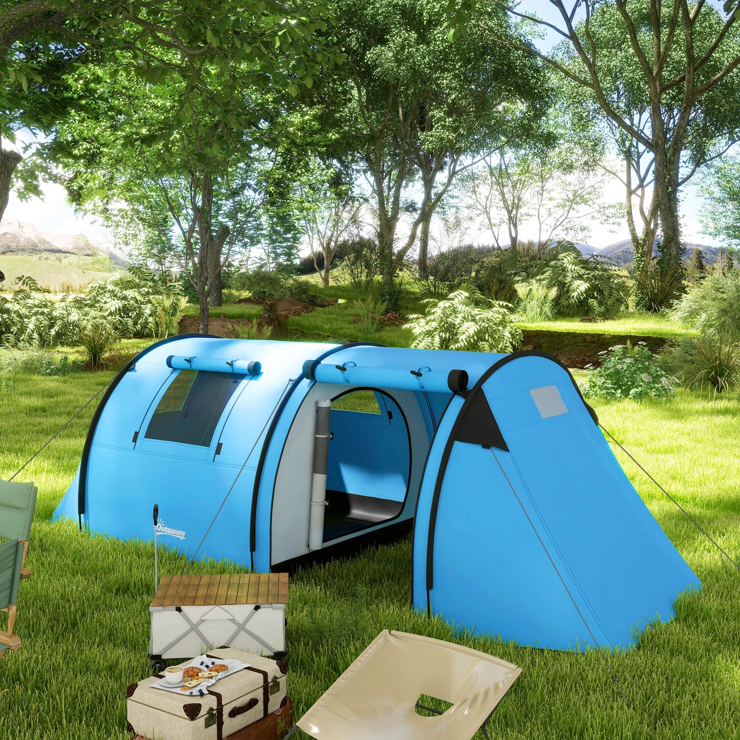 Four Man Duo Room Tunnel Tent, with Accessories
