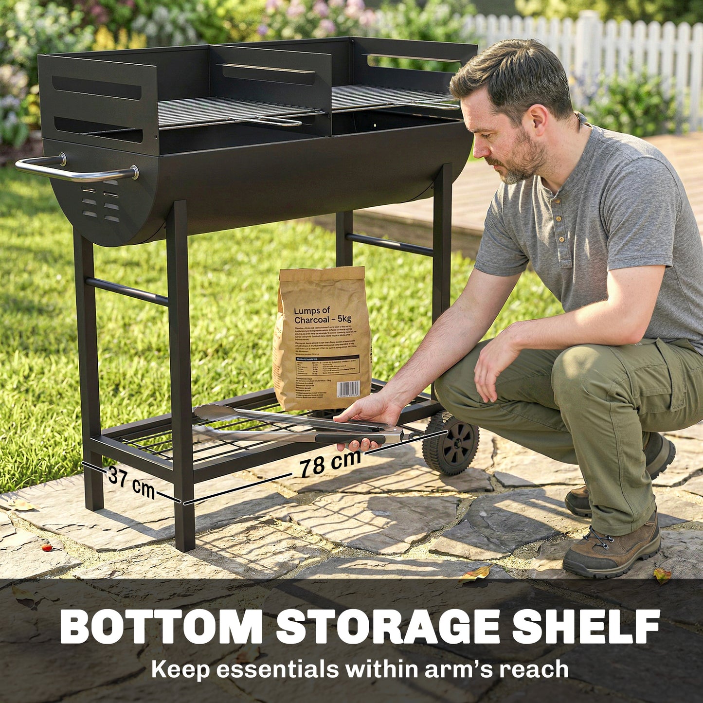Charcoal Barbecue Grill with 2 Cooking Areas