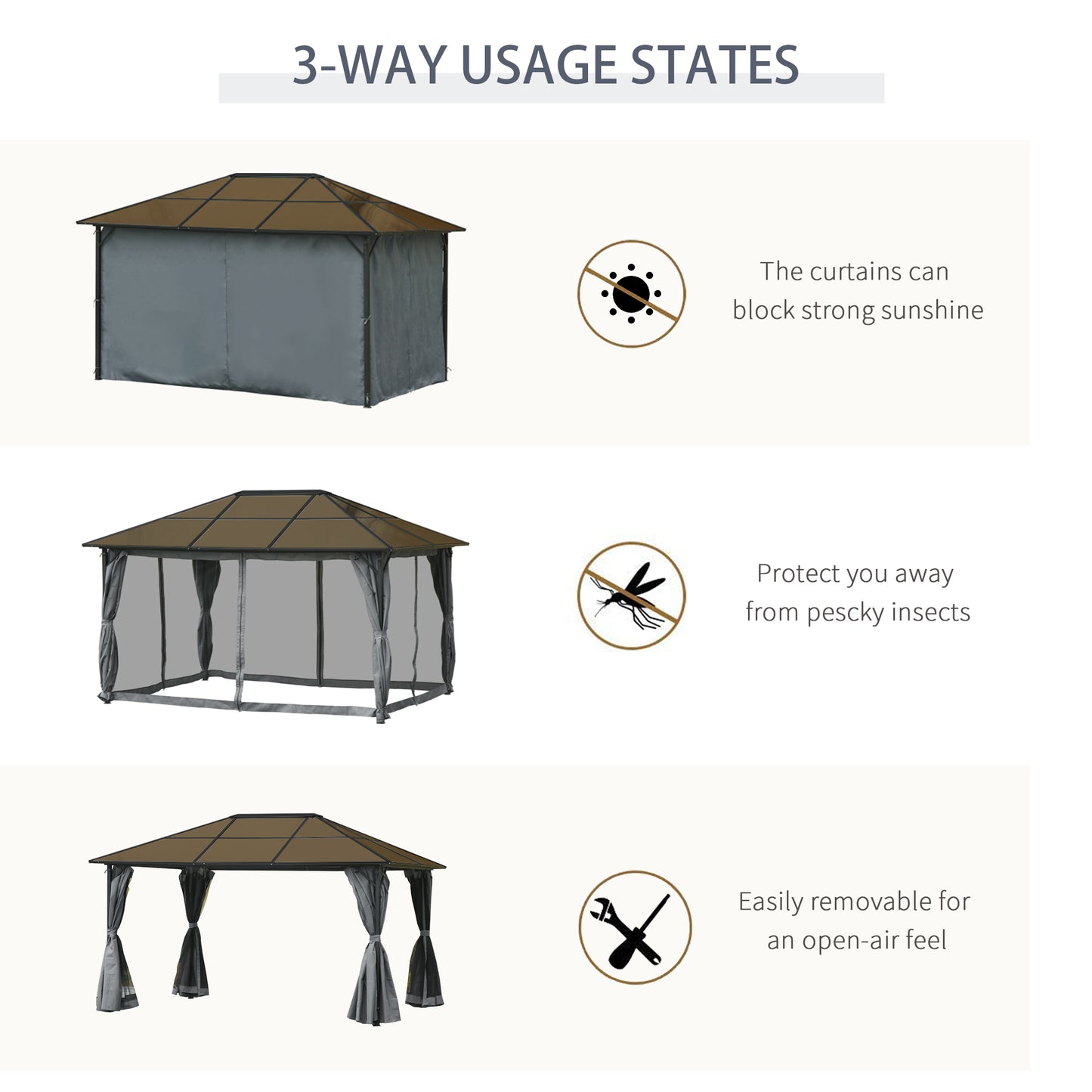 3 x 4m Hardtop Gazebo Canopy with Polycarbonate Roof
