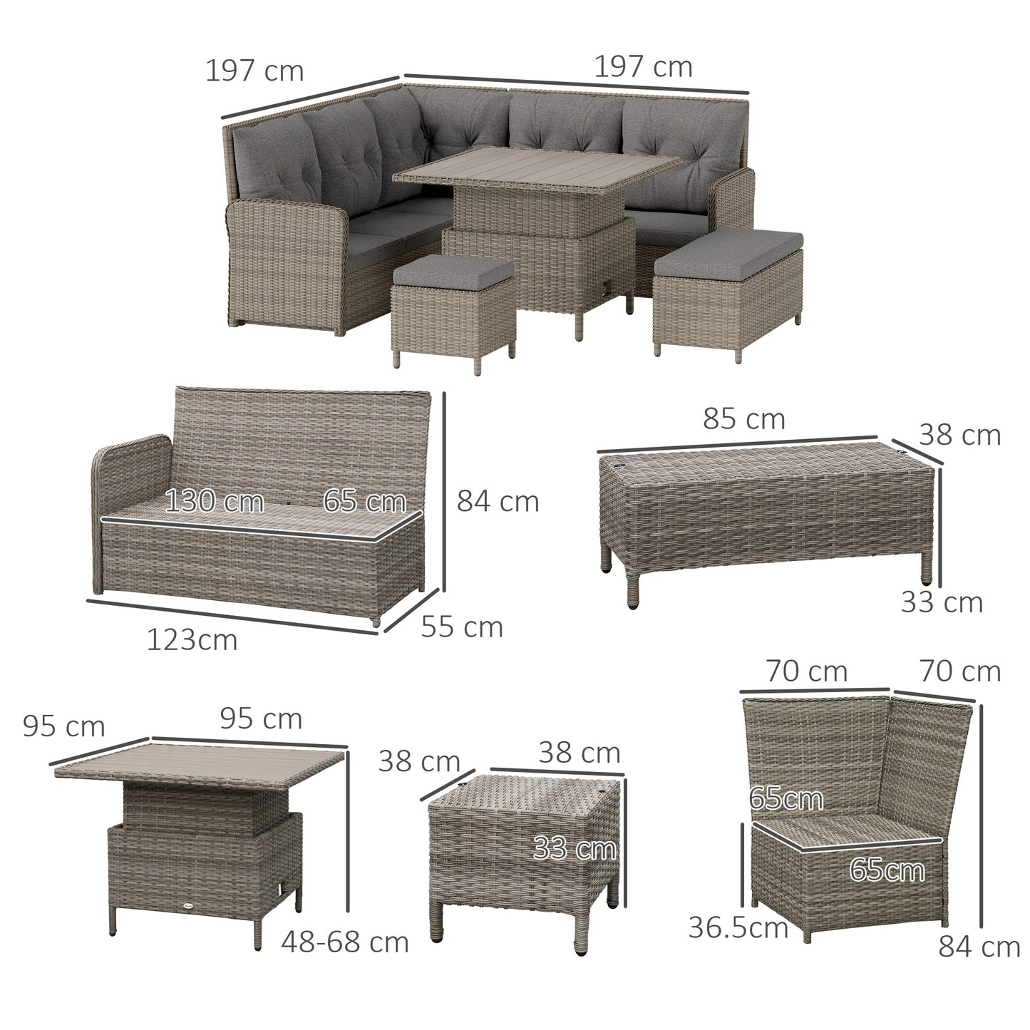 6 Pieces Outdoor PE Rattan Garden Furniture