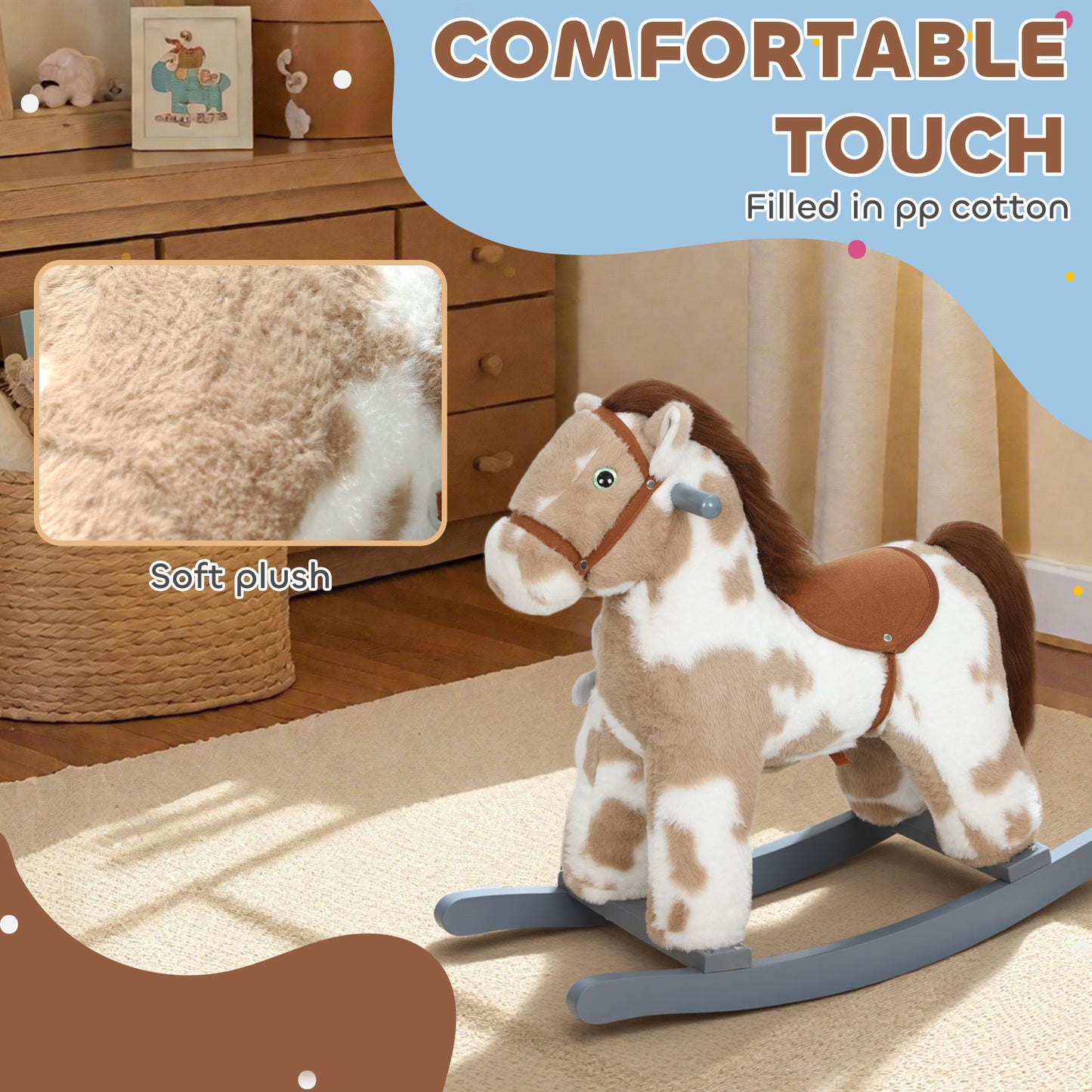 Baby Rocking Horse, Plush Animal Rocker with Realistic Sound and Toy