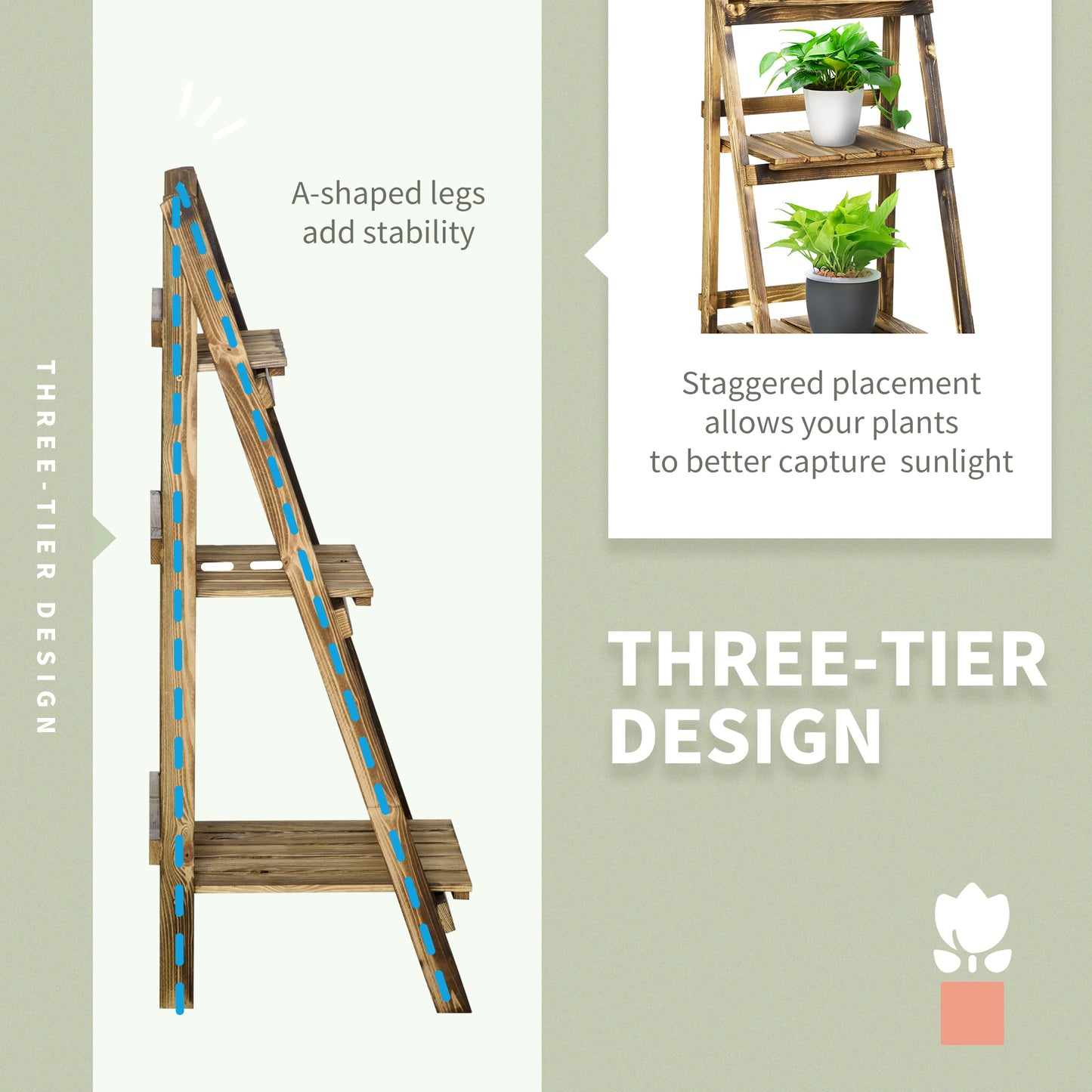 Wooden Folding Flower Pot Stand 3 Tier Garden Planter Display (2)