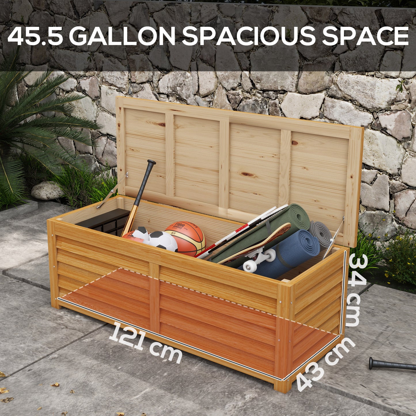 292L Outdoor Storage Box, Wooden Deck Box Garden Storage Container