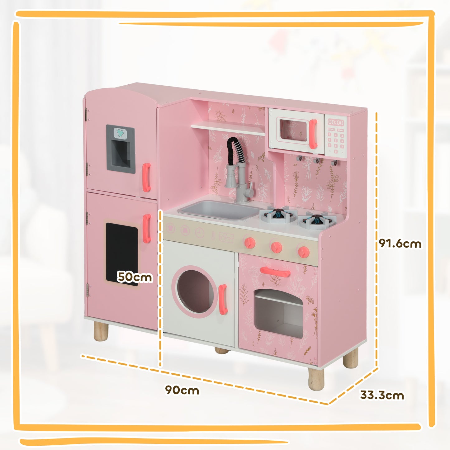 Play Kitchen, Kids Kitchen Set with Lights and Sounds, Double Stoves