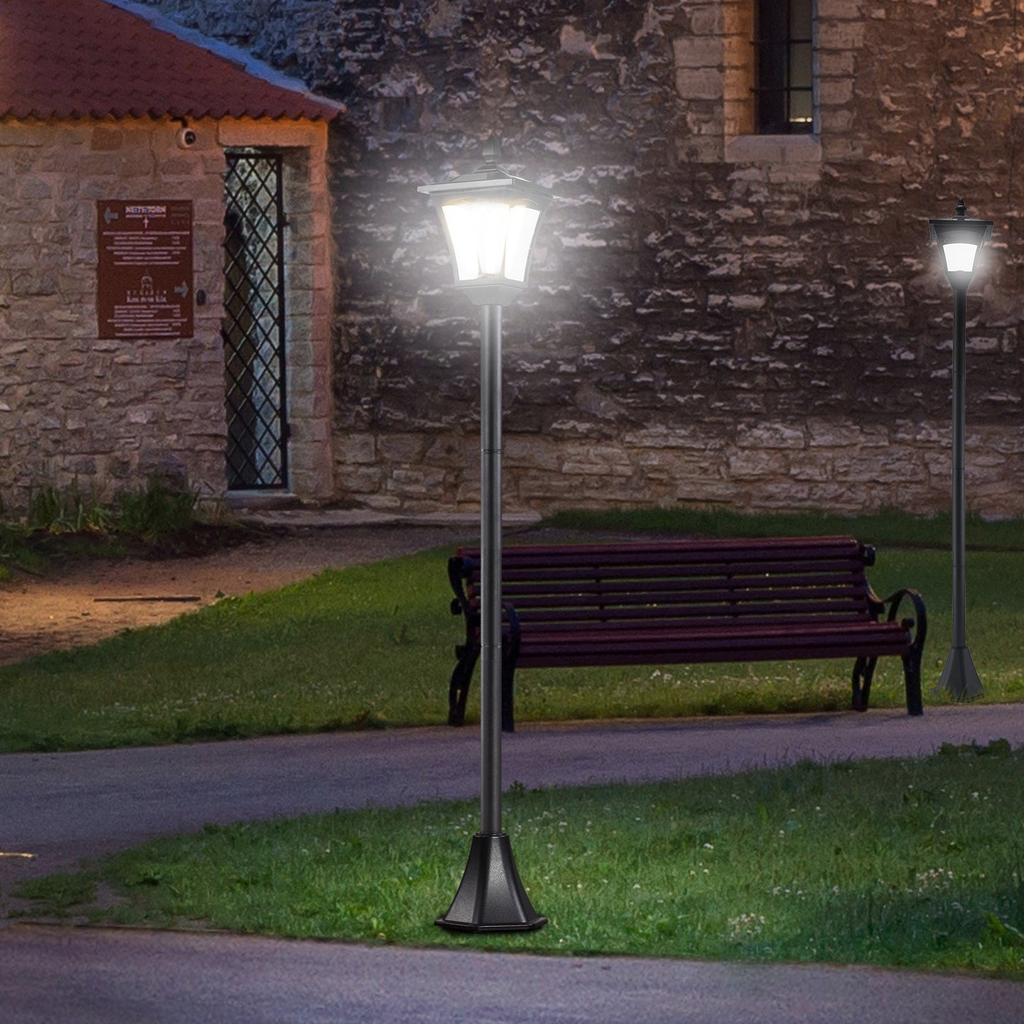 2 Pieces Outdoor Garden Solar Post Lamp Sensor Dimmable LED Lantern
