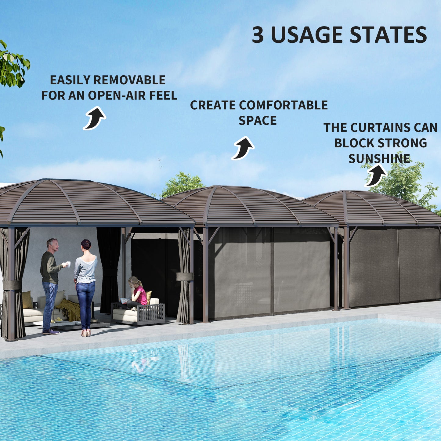 3 x 4m Hardtop Gazebo Canopy with Metal Roof
